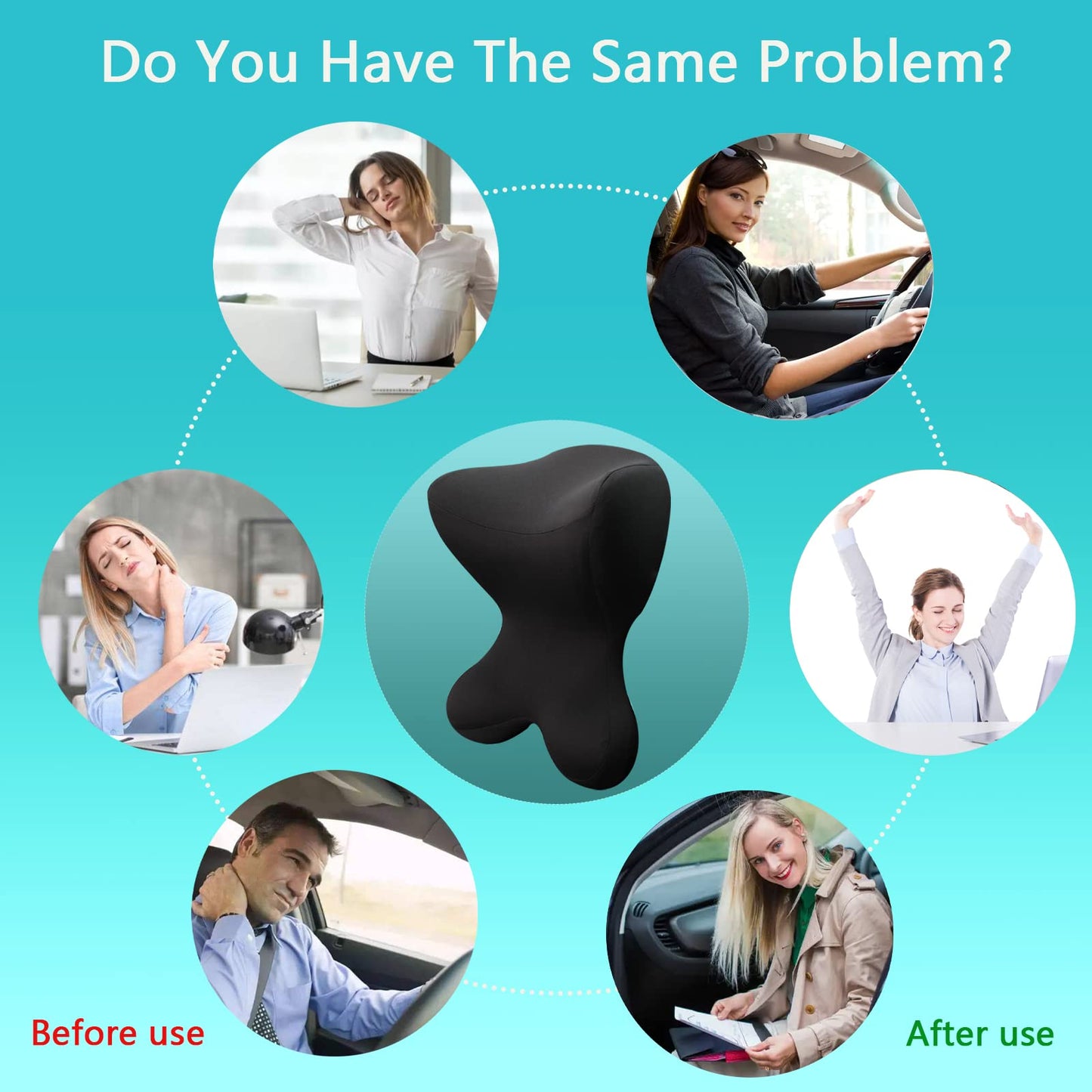 Newsty Car Neck Pillow for Driving Seat Car headrest Pillow/Gaming Chair Pillow with Adjustable Strap Removable Cover Ergonomic Design Neck Support Pillow for auto, Office Chair, Gaming Chair(Black)