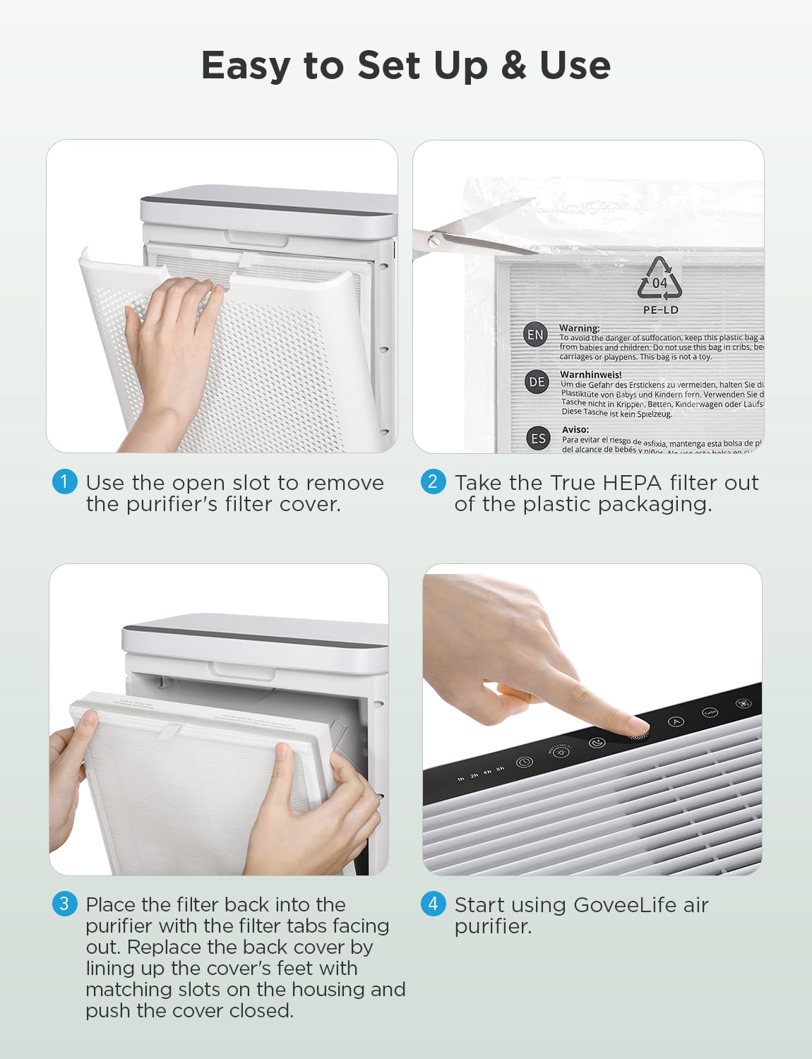 GoveeLife Air Purifier Replacement Accessories for H7124,H712C, 2 pack