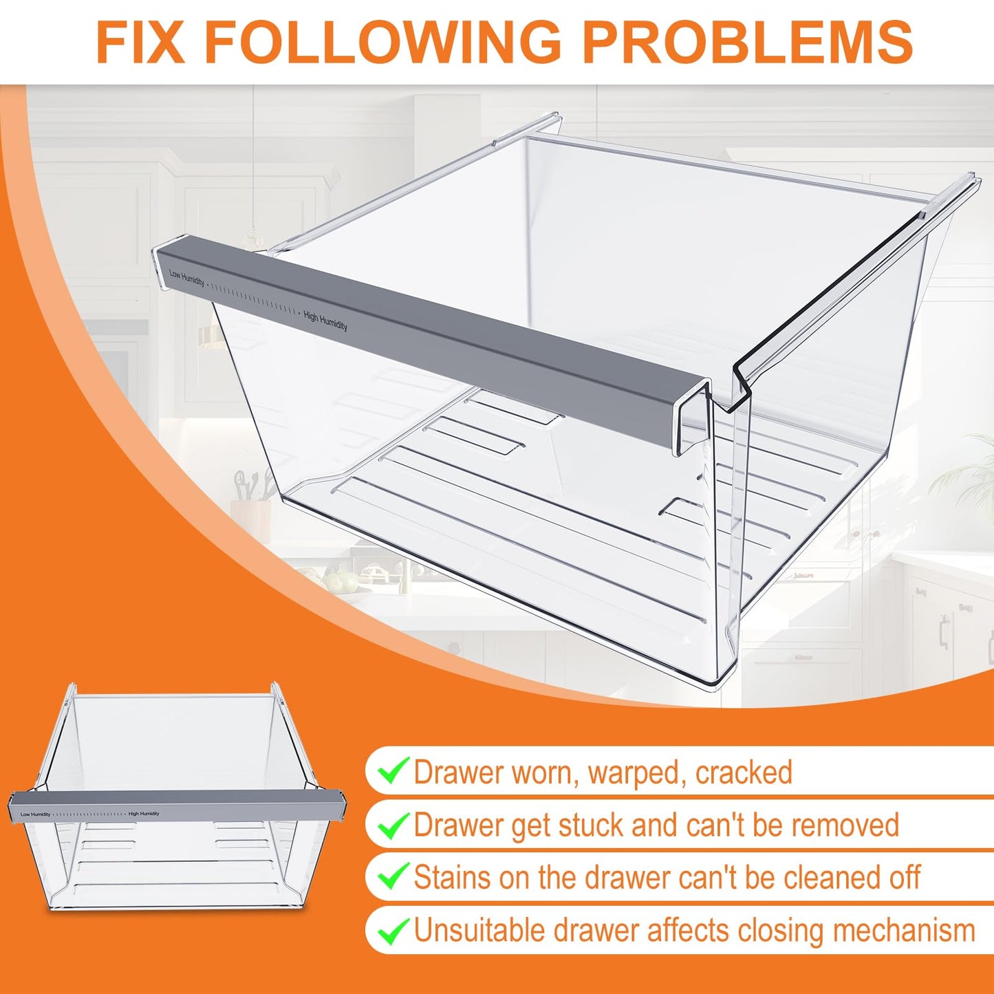 UPGRADED W11162443 Refrigerator Crisper Drawer Compatible with Whirlpool Fridge Drawer Replacement Parts Whirlpool Refrigerator Drawers WRS315SDHZ02 WRS315SDHZ05 WRS315SDHZ08 WRS325SDHZ08 WRS321SDHZ08