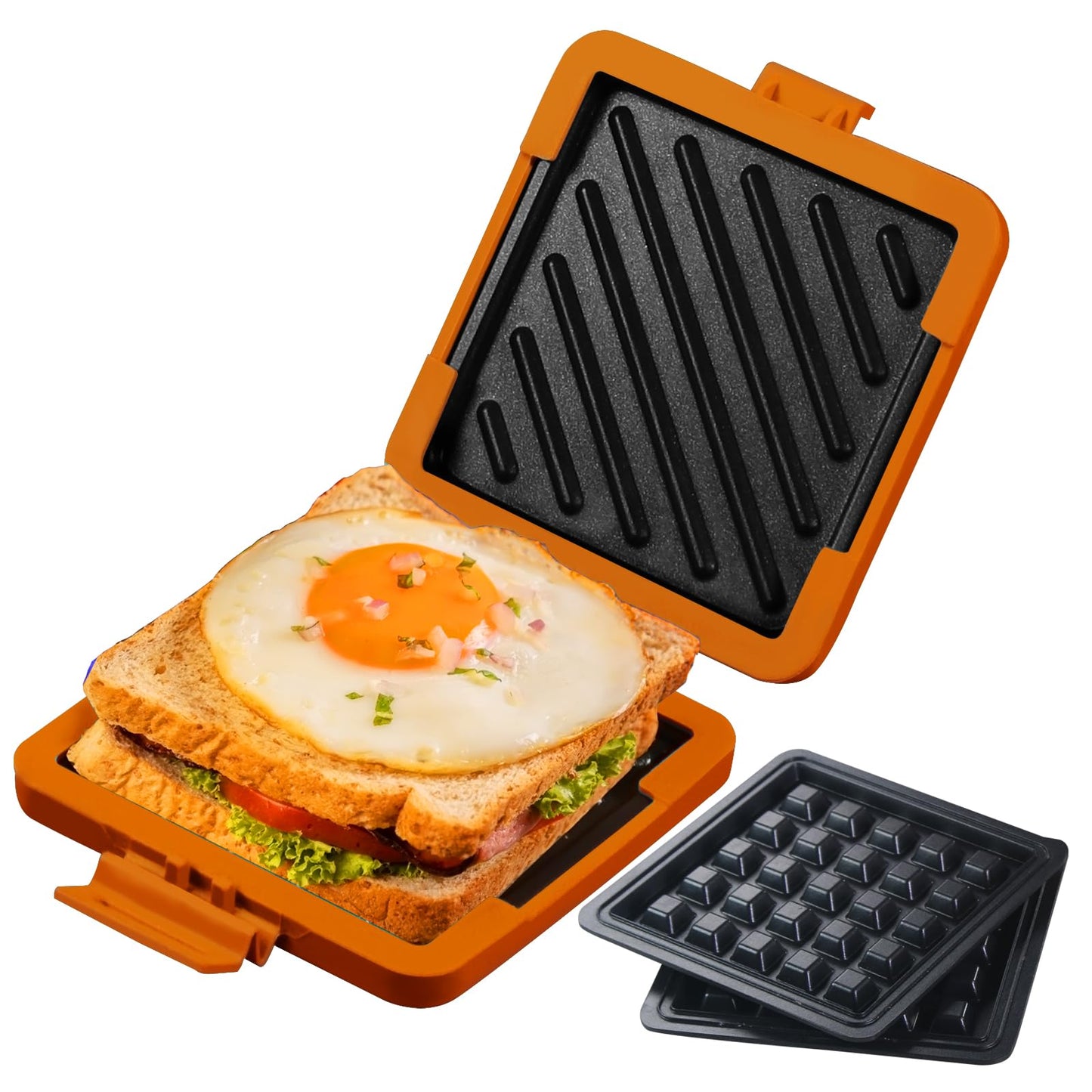 MKYSAIL Microwave Sandwich Maker & Waffle Maker 2-in-1 Set - Full Wrap detachable Silicone waffle sandwich maker for Breakfast/meats,Fast Grilled cheese,Dishwasher Safe,Portable for Home/Travel/Gifts
