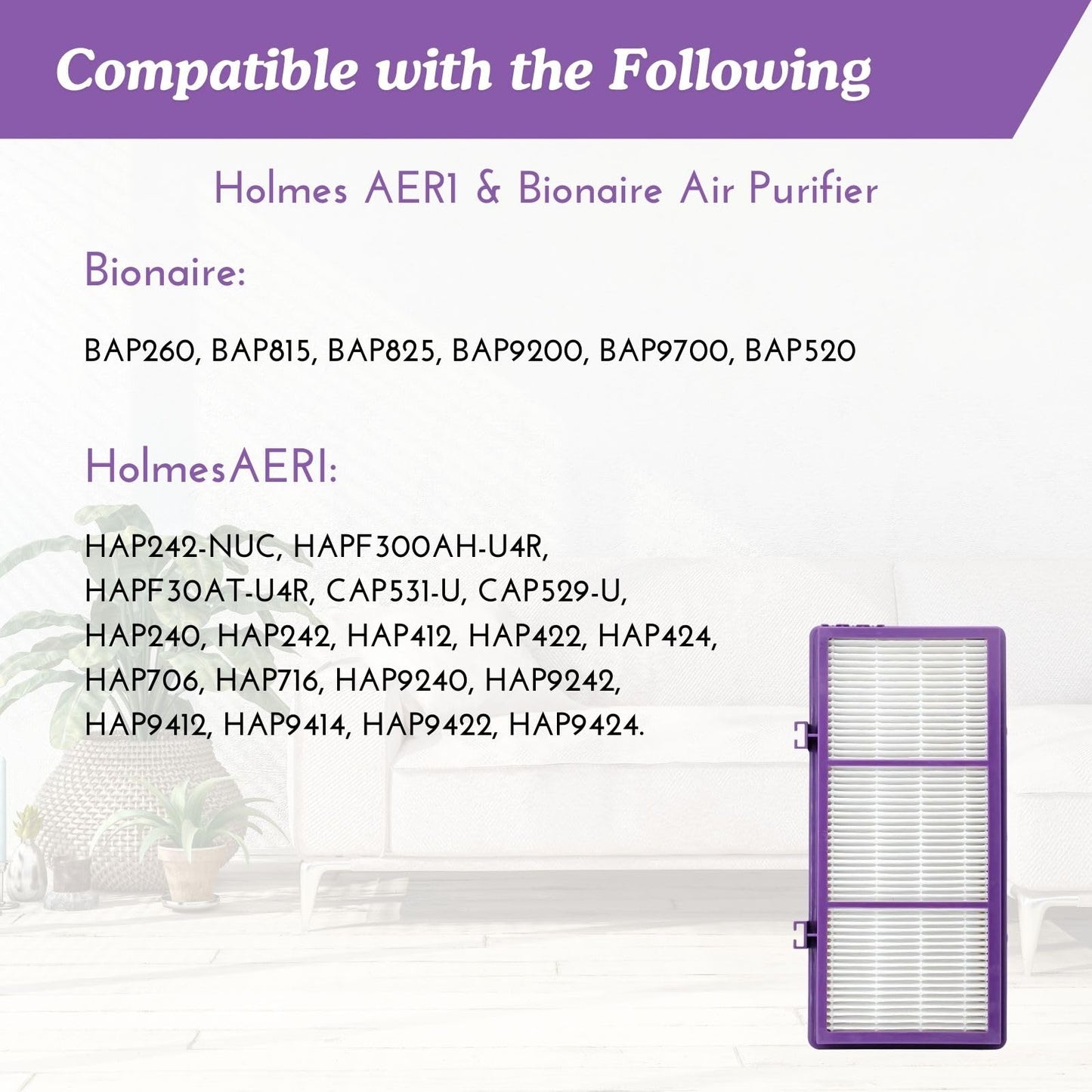 Nispira HAPF300AP AER1 Performance Plus Filter for Holmes HAPF30AT Air Purifier HAP242-NUC HAPF300AP-U4 True HEPA. 6 Pack