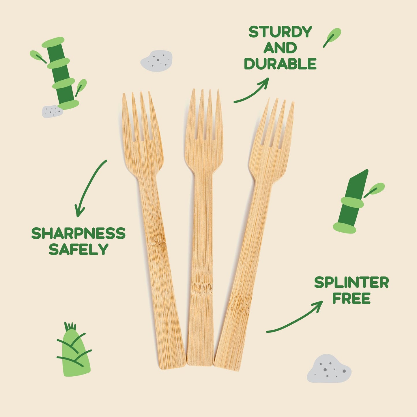 100% Bamboo Utensils - 400 Carbonized Forks Disposable Cutlery Biodegradable and Sanitized - Heavy Duty & Fully Functional