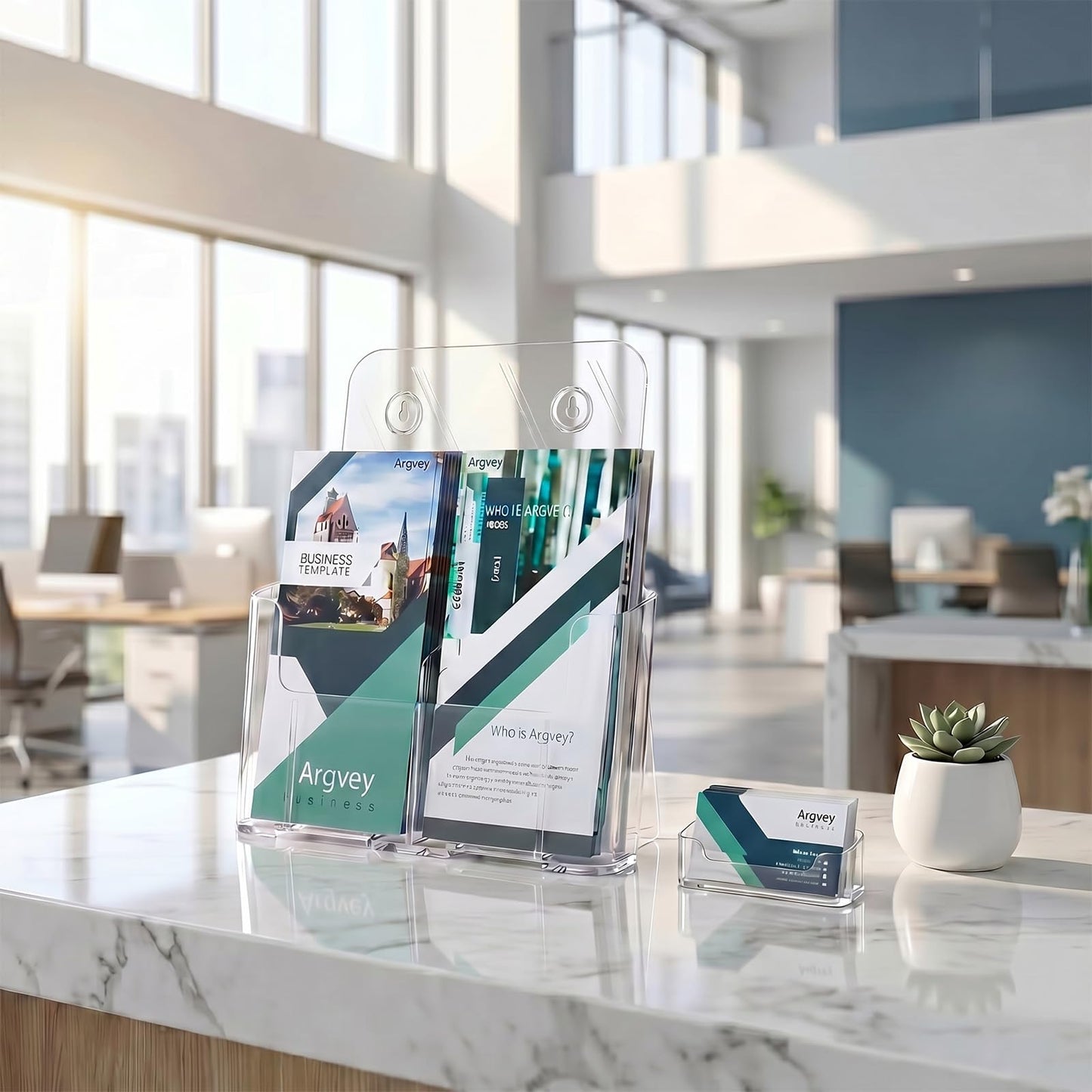 Argvey Acrylic Brochure Holder 8.5 x 11 inches, 4 Pack Clear Brochure Display Stand with Removable Divider for Trifold 4 Inches Wide Pamphlet, Plastic Flyer Holder for Magazine, Literature, Booklet