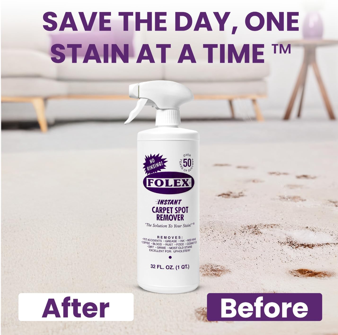 FOLEX Instant Carpet Spot Remover 32 oz – Powerful Stain Remover for Carpets, Upholstery & Rugs – Eliminates Pet Stains, Grease, Red Wine, Food, Makeup & More – With Reusable Cleaning Cloth - 2 Pack