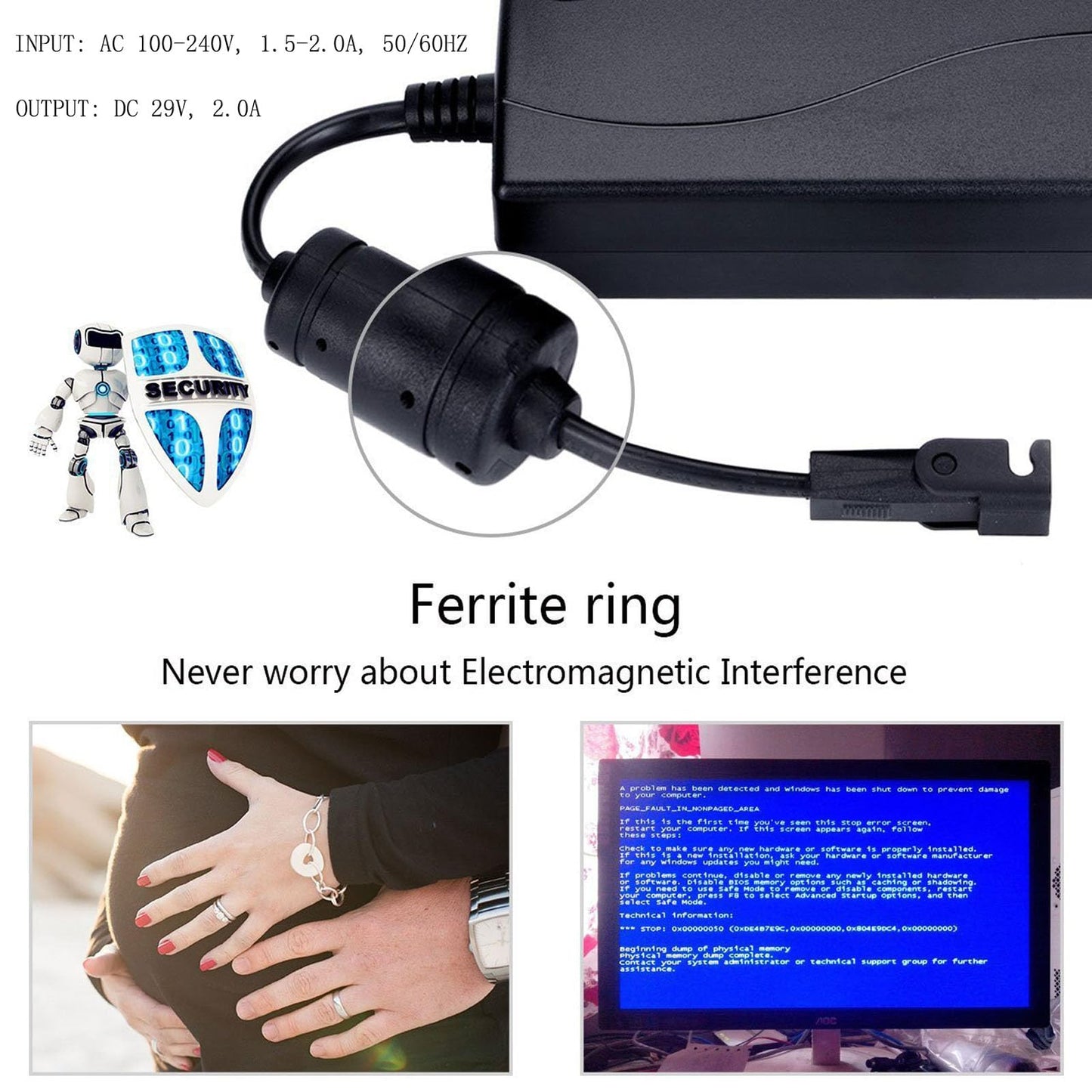 Universal Power Cord for Recliner Chair - 2-Pin Power Adapter with Extension Cord for Lift Chair, Recliner Sofa, Recliner Couch, 29V 2A Recliner Power Supply Compatible with Most Makes & Models…