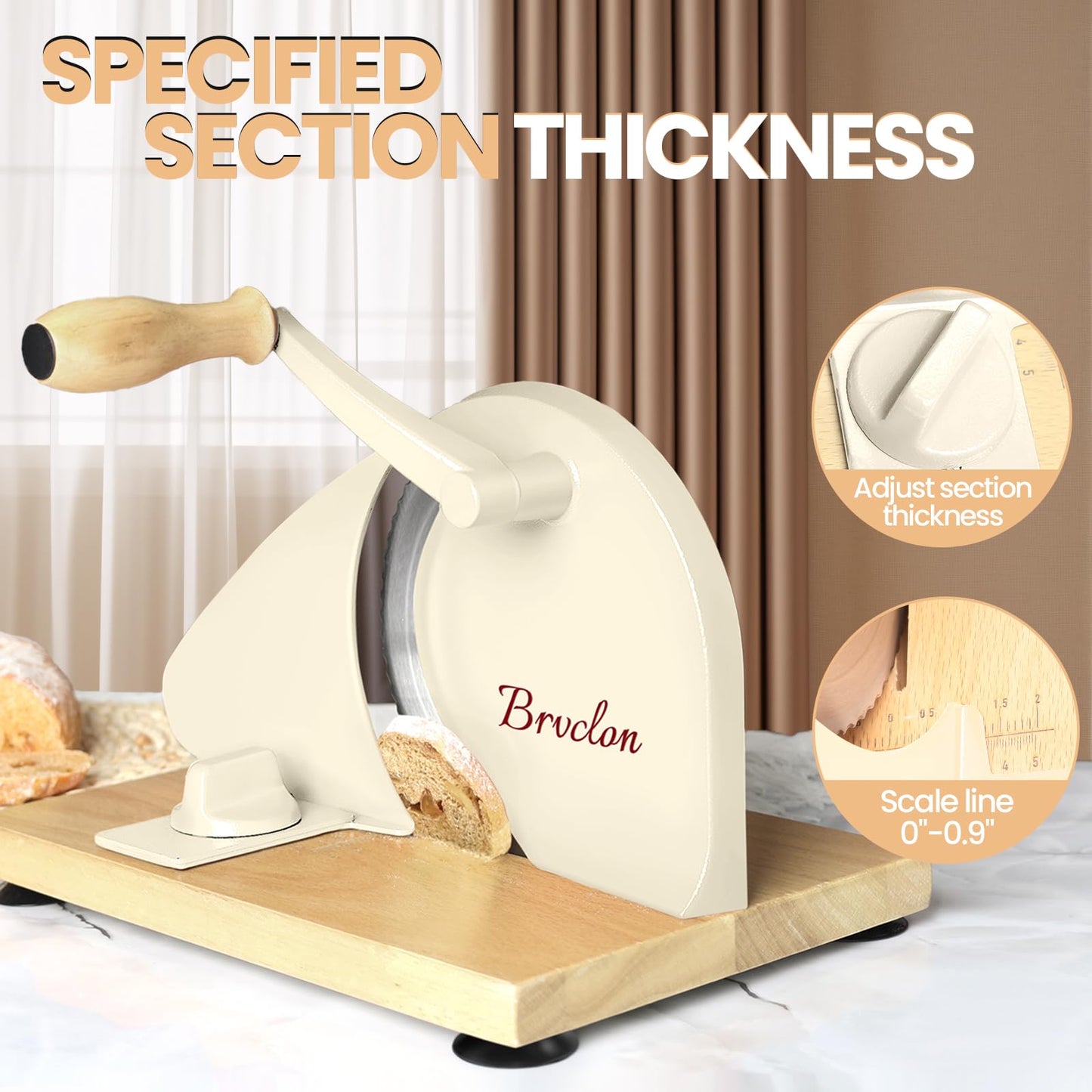 Manual Bread Slicer for Homemade Sourdough Bread, Adjustable Thickness&Evenly Slicing, Hand Crank Bread Slicer with Scale Line and Suction Cup, Serrated Blade Design, Patent:USD105861