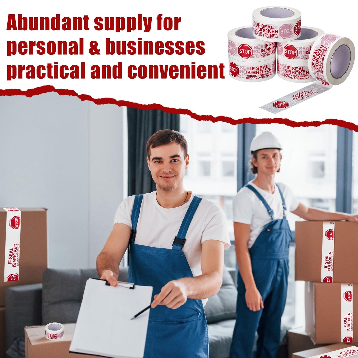 Nezyo 10 Rolls 2 Inch Security Tamper Proof Tape Stop Sign Sealing Tape Pre Printed If Seal is Broken Check Contents Before Accepting for Moving Heavy Duty Packing, 110 Yards x 2 Mil (White)