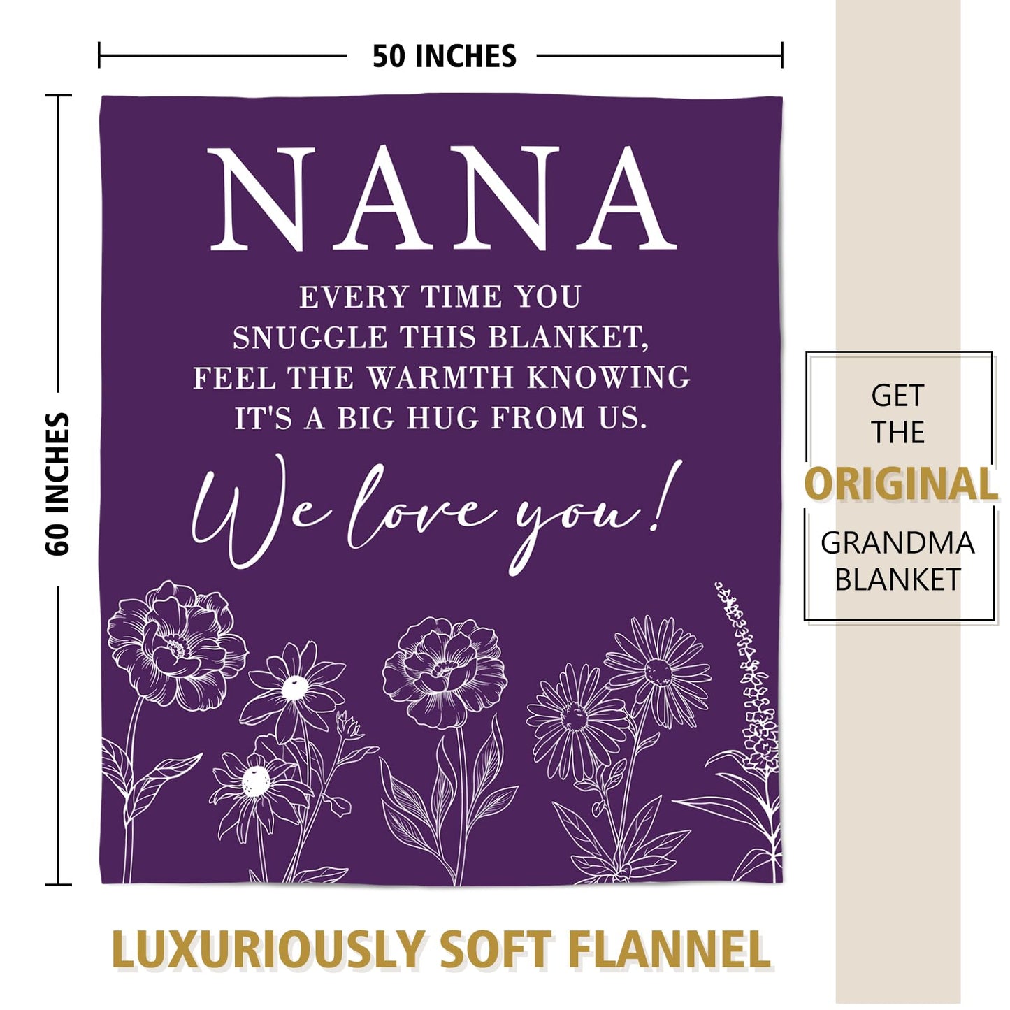 Nana Gifts, Birthday Gifts for Nana from Grandkids, to My Nana Nanny Grandma Soft Throw Blanket for Christmas 50" x 60", Purple