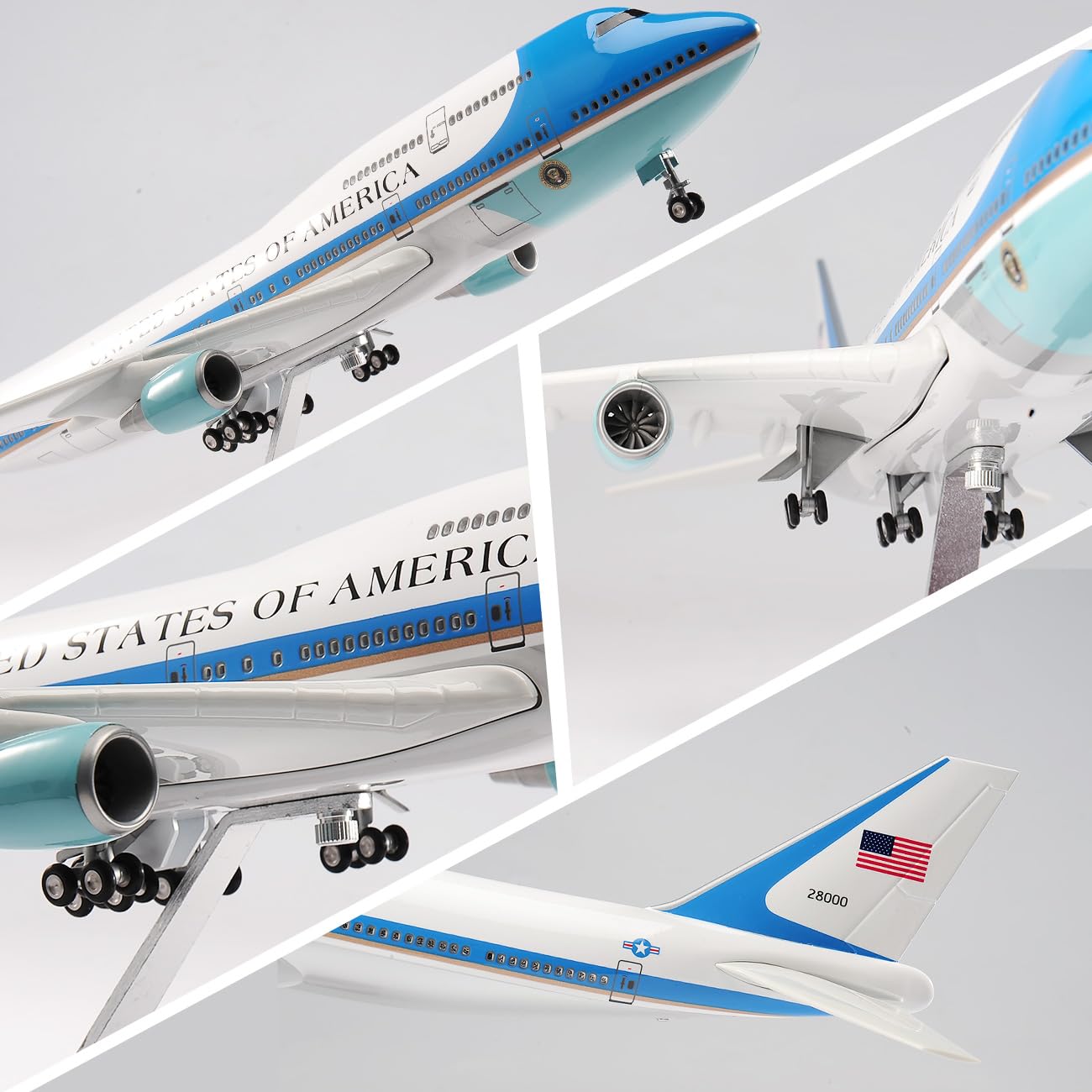 1/150 Scale Diecast Airplane US Airlines Boeing 747 Air Force Planes Model 18.5”Aircraft Model with Landing Gear Voice Control Cabin Light Aircraft Model for Collection