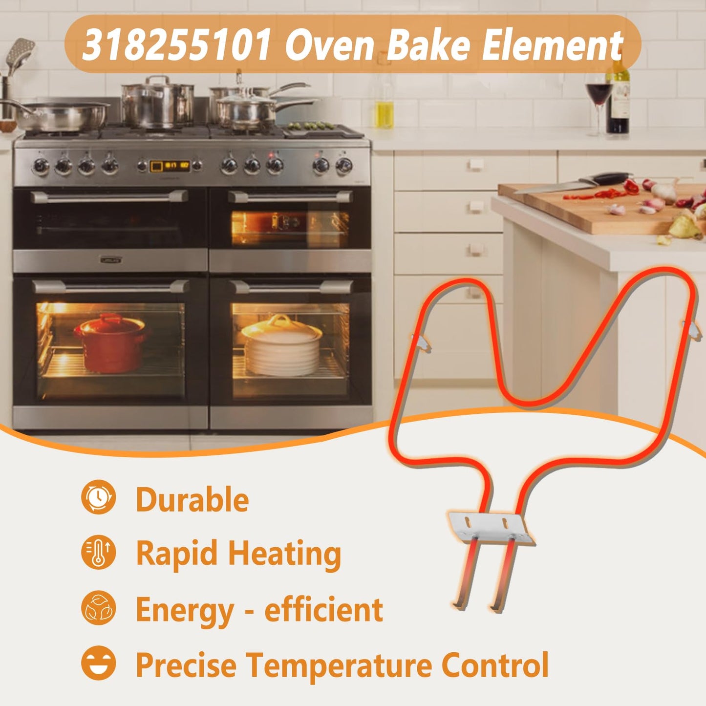 𝑼𝑷𝑮𝑹𝑨𝑫𝑬𝑫 318255101 Oven Bake Element, Oven Bake Heating Element, Fit for Frigidaire FEB24S5ASB FEB24S2ABF FEB24S2ASA FEB24S2ABD FEB24S5ABB FEB24S5ASC FEB24S5ABC FEB24S2ABE FEB24S2ASB