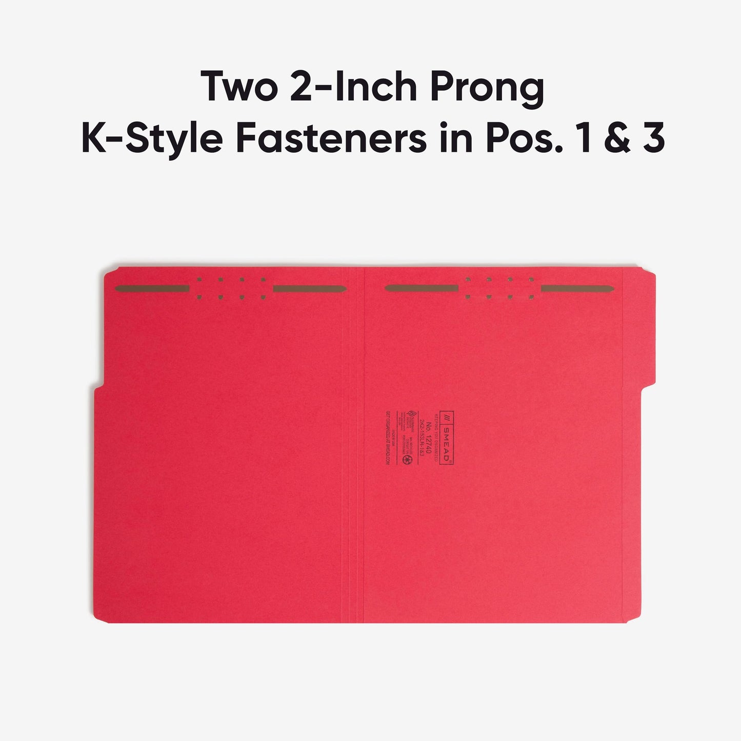 Smead Fastener File Folders, Reinforced 1/3-Cut Tabs, 2 Fasteners, Letter Size, Red, 50 per Box (12740)