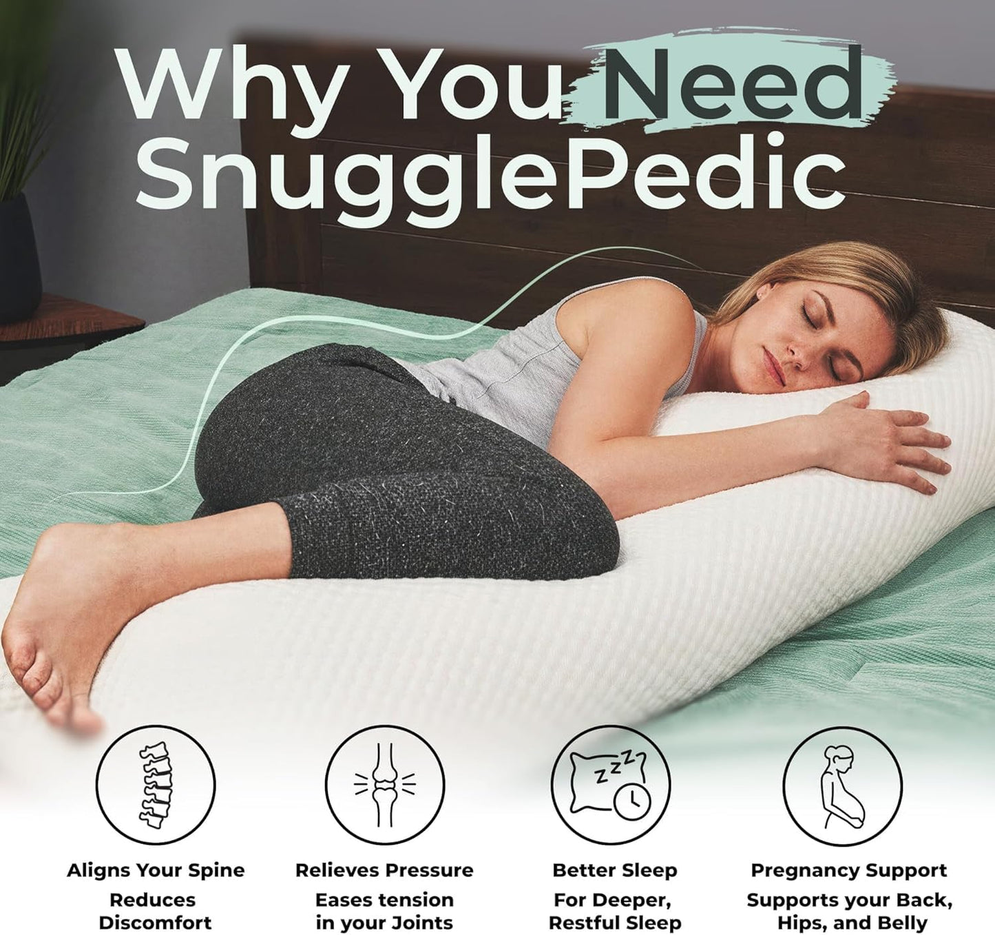 Snuggle-Pedic Body Pillow for Adults, Cozy Comfort Down Alternative Pregnancy Pillows - Soft, Supportive, Breathable Side Sleepers Maternity Pillow - Long Cuddle Pillow for Bed, 20x54 Full Body Pillow
