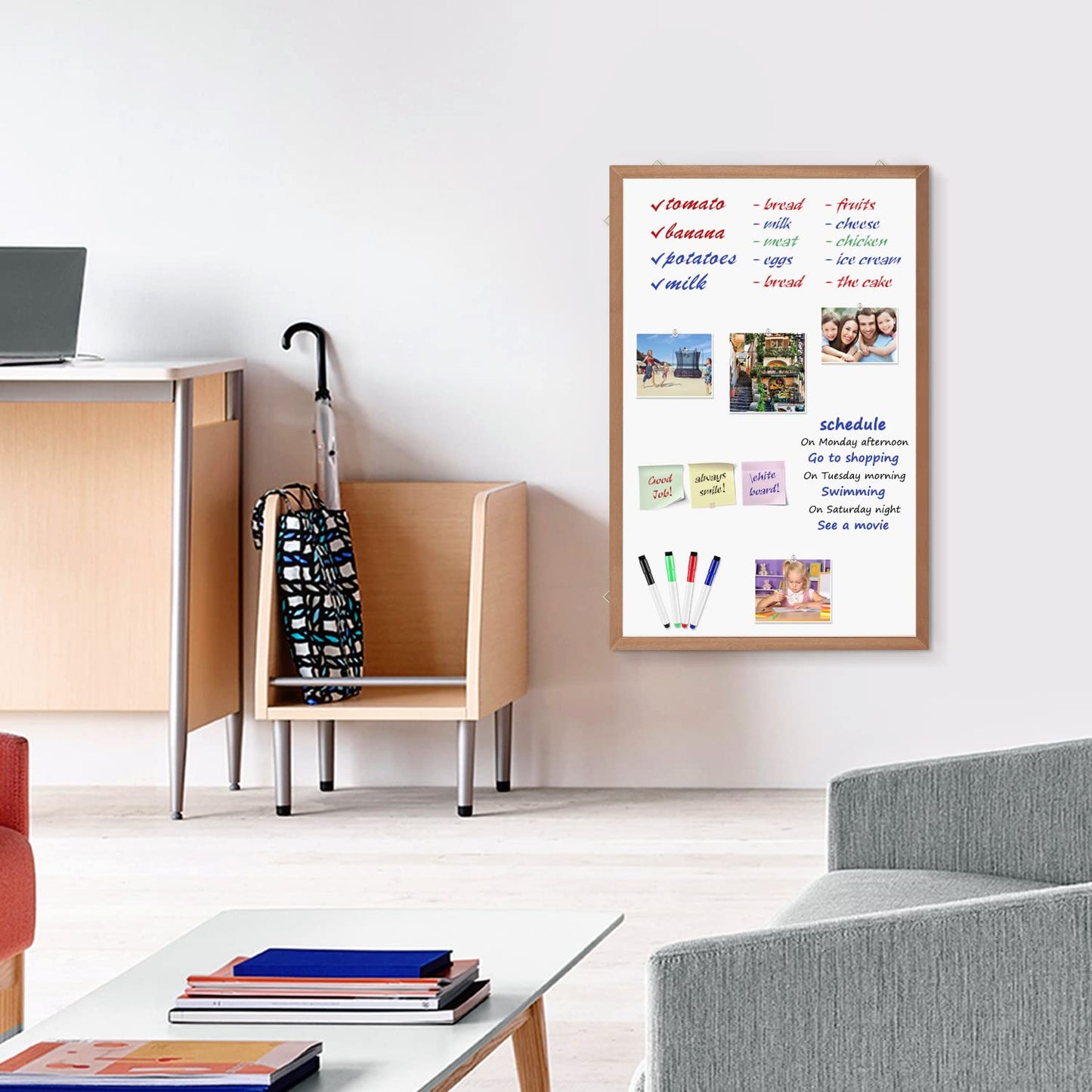 Magnetic Whiteboard for Wall, 24" X 18", Dry Erase White Board with Natural Wood Frame for Home, Office, School……