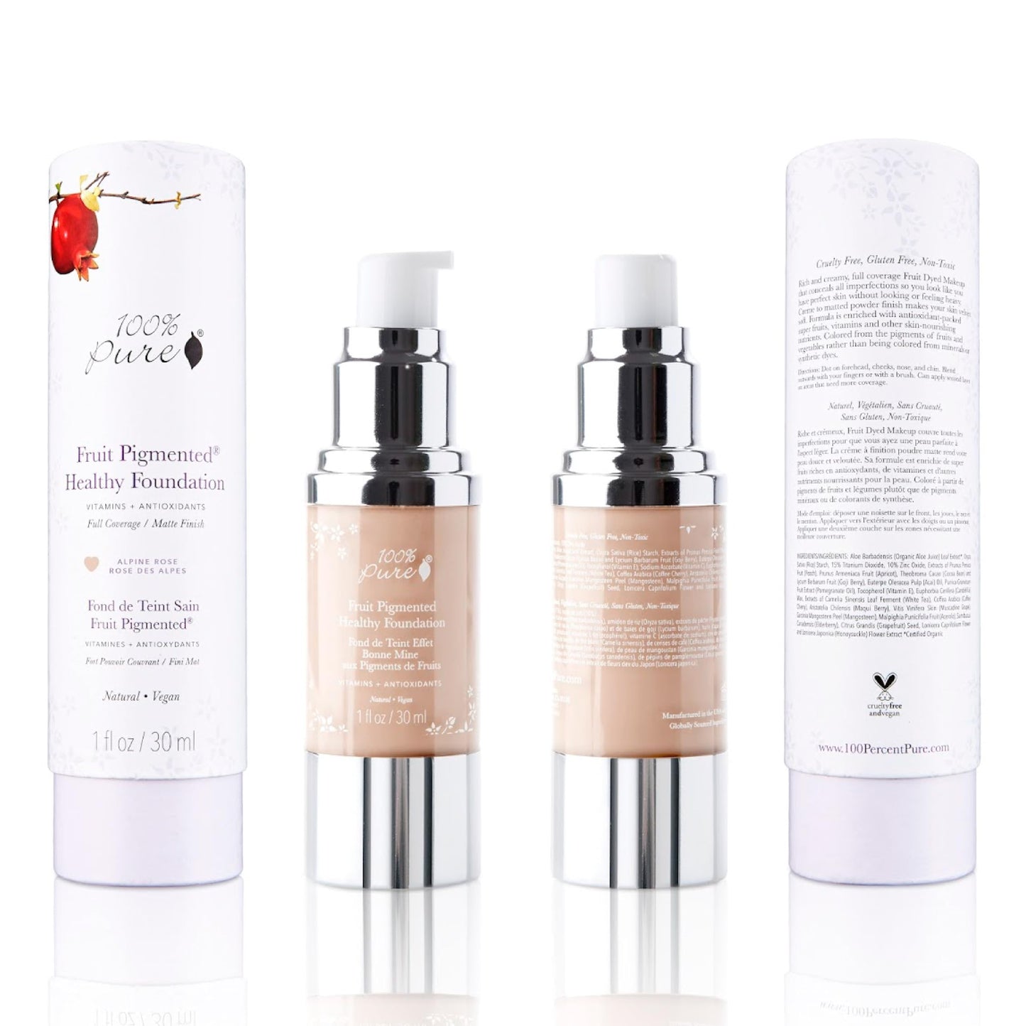 100% PURE Fruit Pigmented Healthy Foundation, Alpine Rose, Liquid Foundation Makeup, Anti-aging, Full Coverage, Matte Finish - 1 Fl Oz