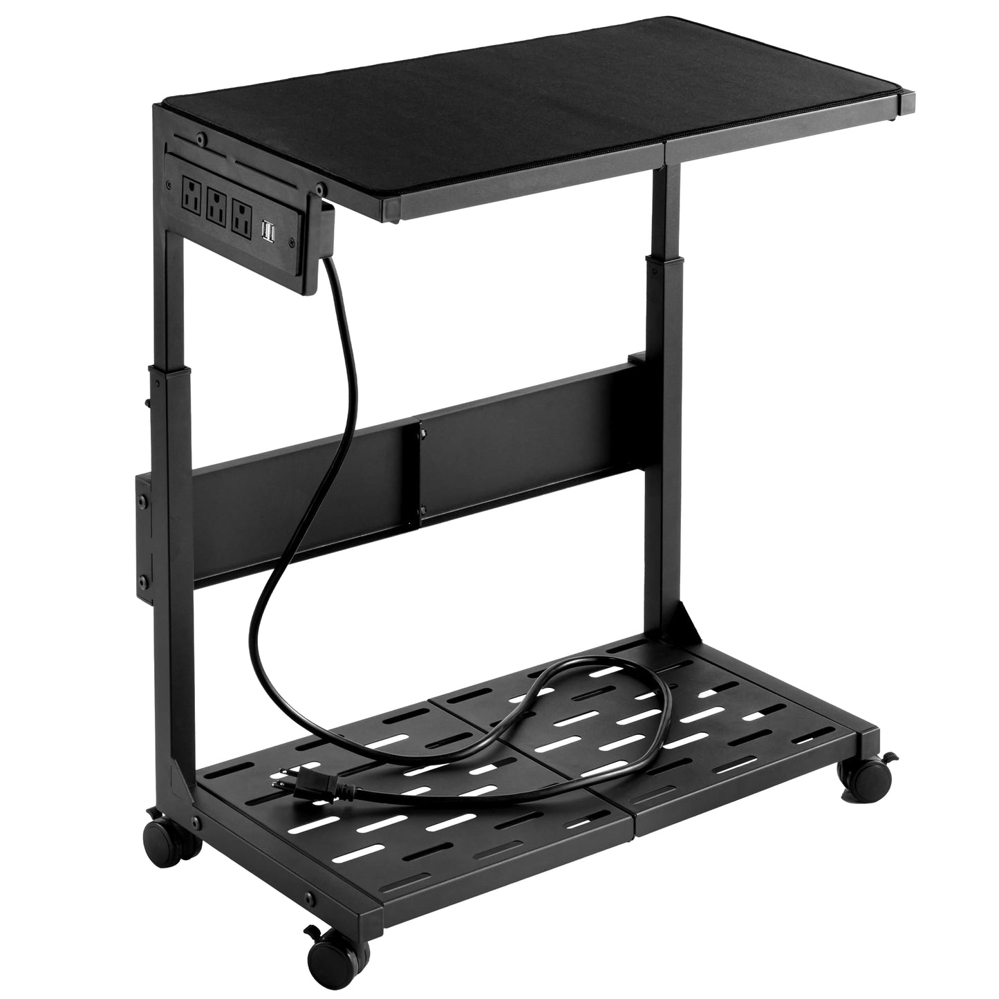 Aquzee PC Stand, Adjustable Computer Tower Stand on Wheels, Heavy Duty Metal Computer Case Cart with Power Strip, Under Desk Rolling PC Holder for Floor Carpet, Gaming Home Office Bedroom, Black