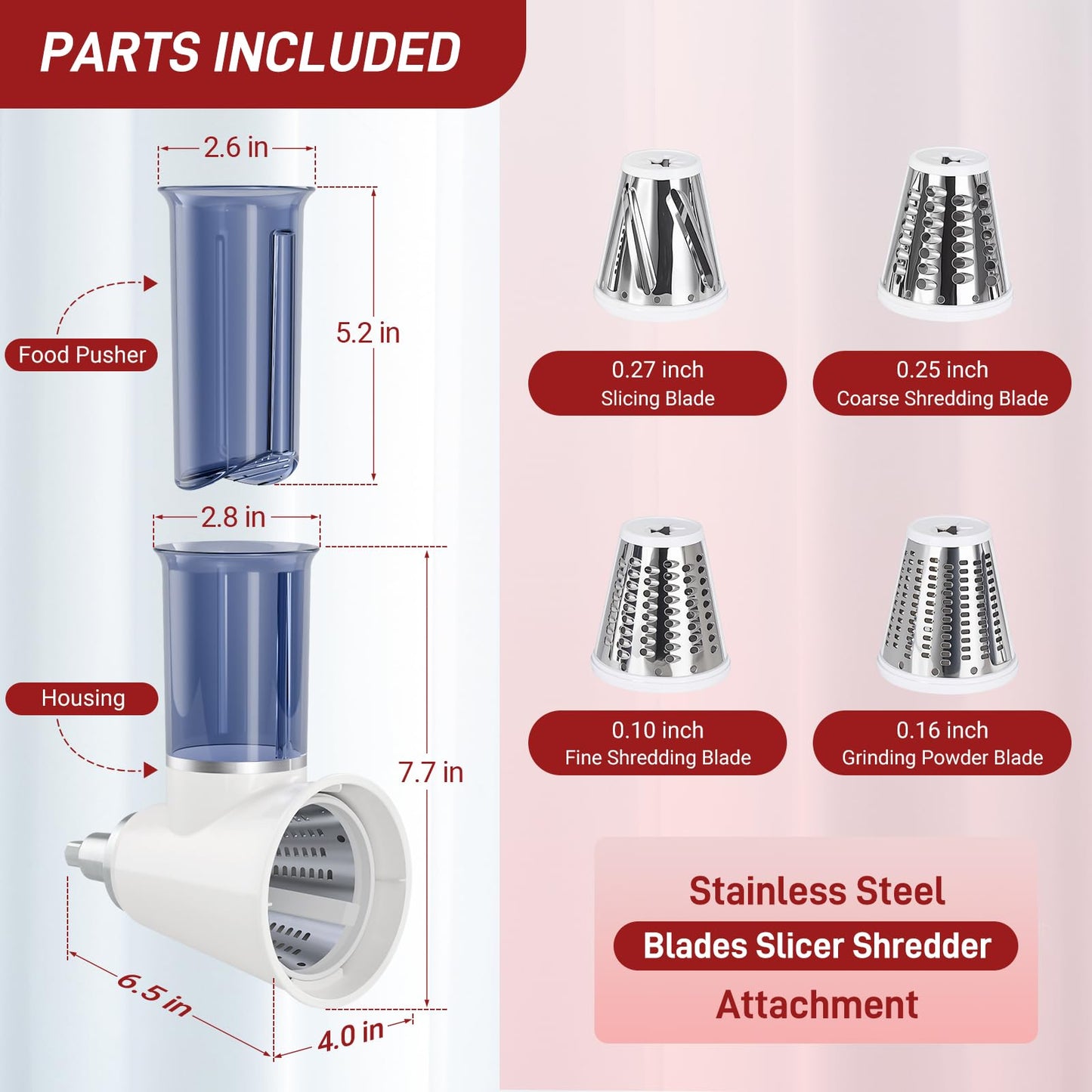 Slicer Shredder Attachment for KitchenAid Stand Mixers, Cheese Grater Attachments, Vegetable Slicer Salad Maker Accessories for Kitchenaid, Food Slicers with 4 Blades, Dishwasher Safe