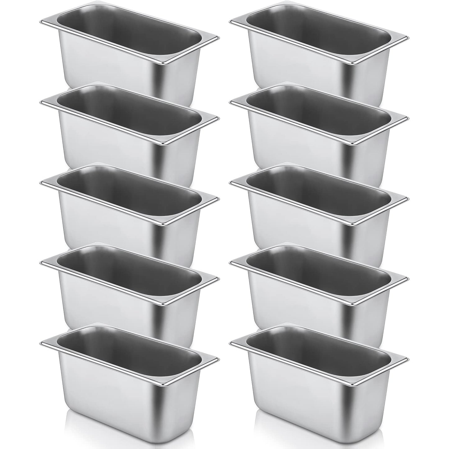 10 Pack Hotel Pans Stainless Steel Steam Table Pan 1/3 Size, 0.8 mm Thick Anti Jam Warming Pans for Food Warmer Restaurant Catering Supplies, 12.8 x 6.9 Inch(6 Inch Deep,Standard)