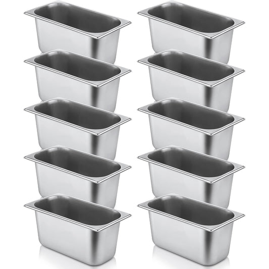 10 Pack Hotel Pans Stainless Steel Steam Table Pan 1/3 Size, 0.8 mm Thick Anti Jam Warming Pans for Food Warmer Restaurant Catering Supplies, 12.8 x 6.9 Inch(6 Inch Deep,Standard)