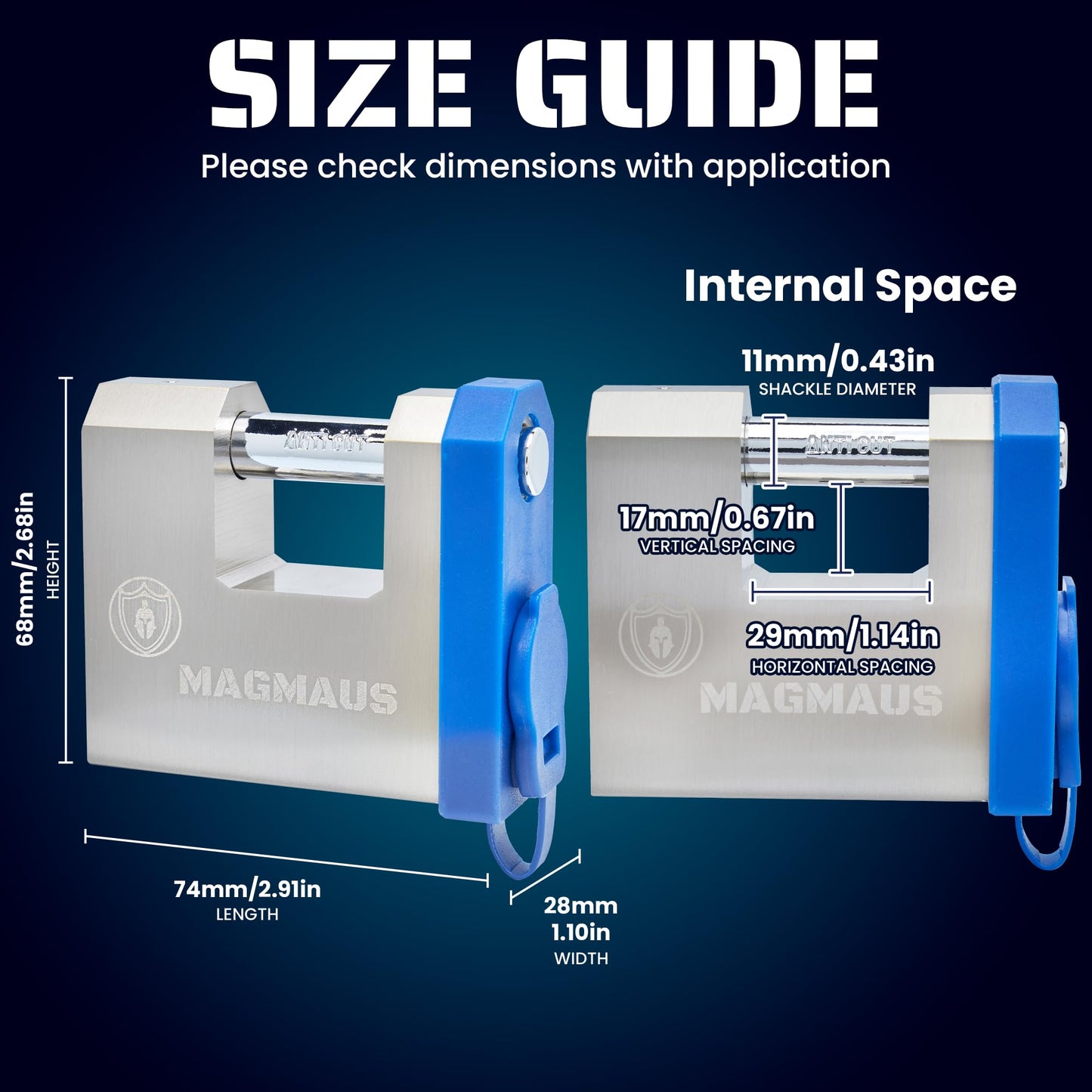 Magmaus® SRL70 Smart Fingerprint Padlock - Advanced Biometric Security Lock with App Control, 20 Fingerprint Memory, 2 Digital Keys, Heavy-Duty Construction for Gate, Storage Unit, Property