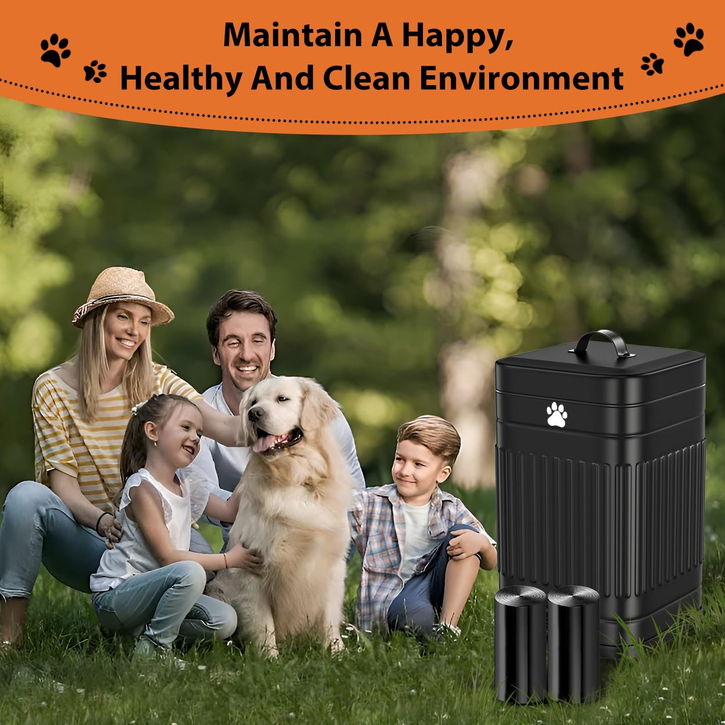 Kopuncare Dog Poop Trash Can Outside, 5L/1.3Gal Metal Dog Waste Trash Can with Lid, Foot Pedal, Pet Waste Container with 40 Bags, Poop Bucket with Lid Soft Close for Pet, Black