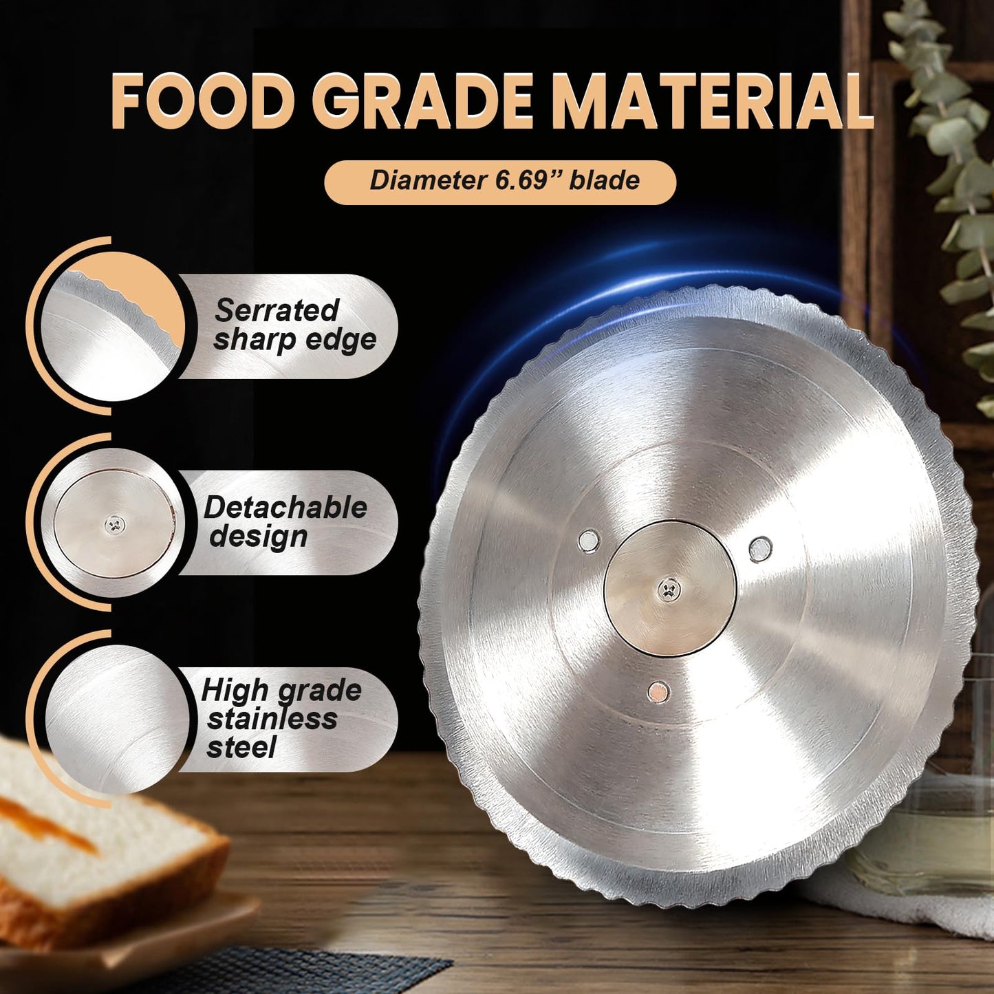 Manual Bread Slicer for Homemade Sourdough Bread, Adjustable Thickness&Evenly Slicing, Hand Crank Bread Slicer with Scale Line and Suction Cup, Serrated Blade Design, Patent:USD105861