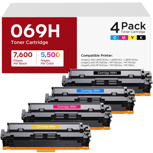 069 Toner Cartridge Set - 4 Pack 069H Toner Compatible with Canon Color imageCLASS MF753cdw MF751Cdw LBP674Cdw MF752Cdw LBP673Cdw Printers High Yield Cartridge Set (Black Cyan Yellow Magenta)