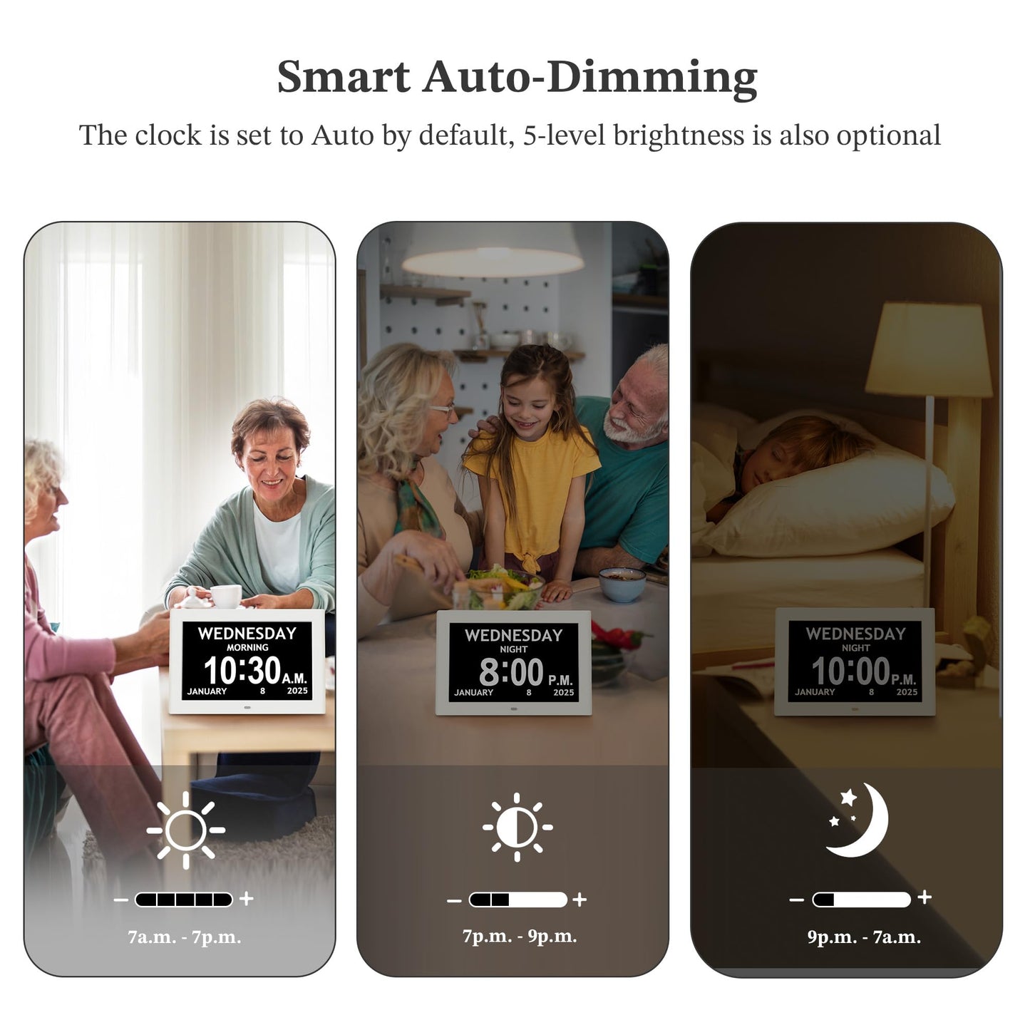 10.1'' Digital Clock, 1280*800p HD Extra Large Display, Dementia Clock For Seniors, 10 Reminders & 6 Alarms, Auto Dimming & DST, Remote Control, Digital Clock With Date, Time, Day Of Week, White