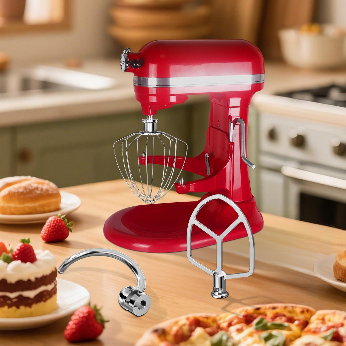LETOMS Stainless Steel Attachments 3-Piece for KitchenAid 5.5-6 QT Bowl-Lift Stand Mixer and Mixing Bowl,Includes Wire Whisk, Flat Beater, Dough Hook,Dishwasher Safe and Heavy Duty