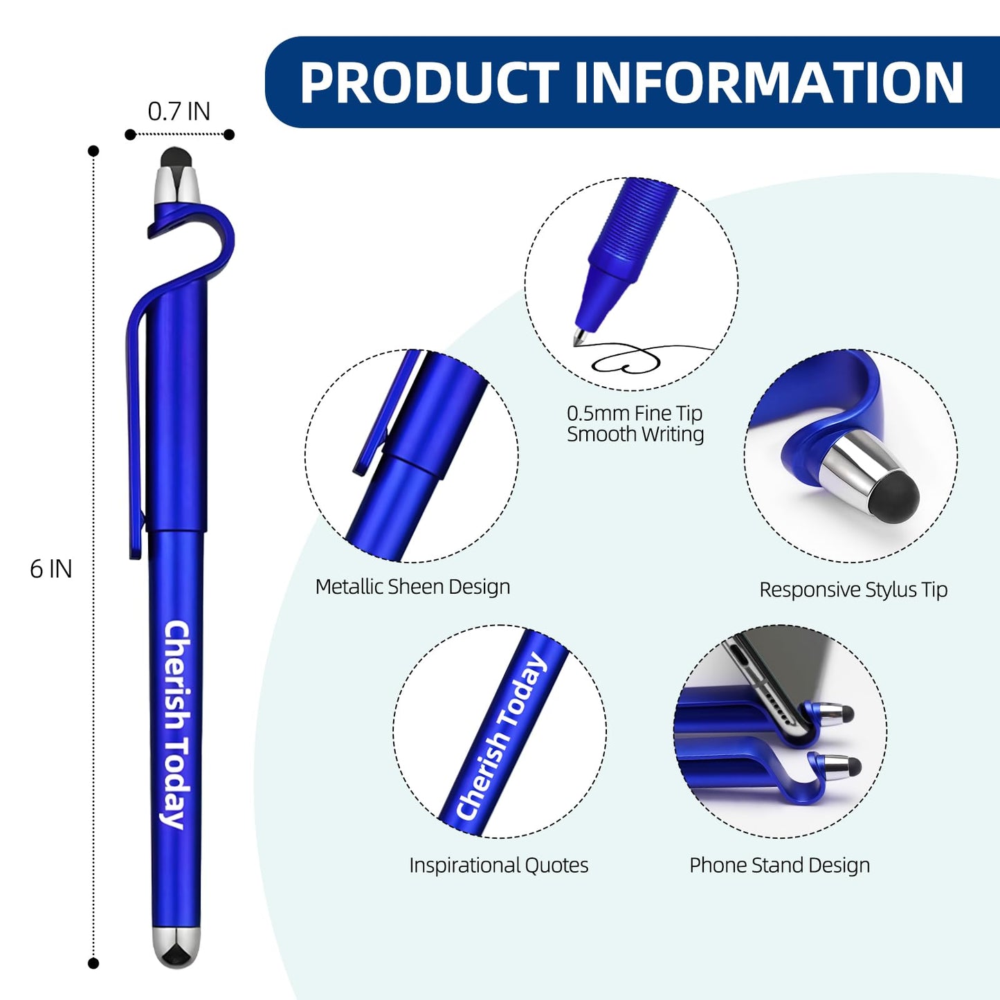 100 Pcs Inspirational Pens Batch, Motivational Ballpoint Pen with Writing Touch Screen And Mobile Phone Stand 3-in-1, Black Ink Office Encouraging Quotes, Office School Supplies Inspirational Gifts