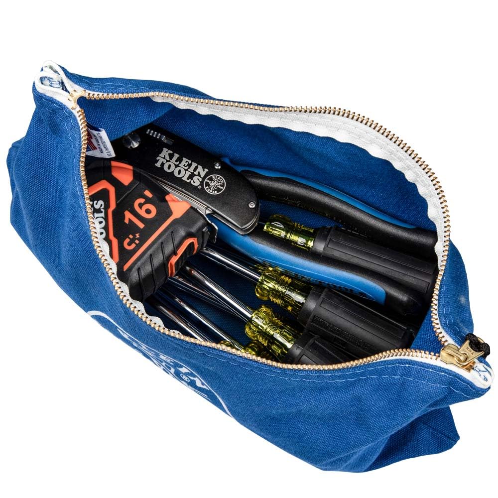 Klein Tools 5140 Canvas Zipper Bag, Tool Pouch, Bank Deposit Utility Bag, 12.5 x 7-Inch, Olive/Orange/Blue/Yellow 4-Pack