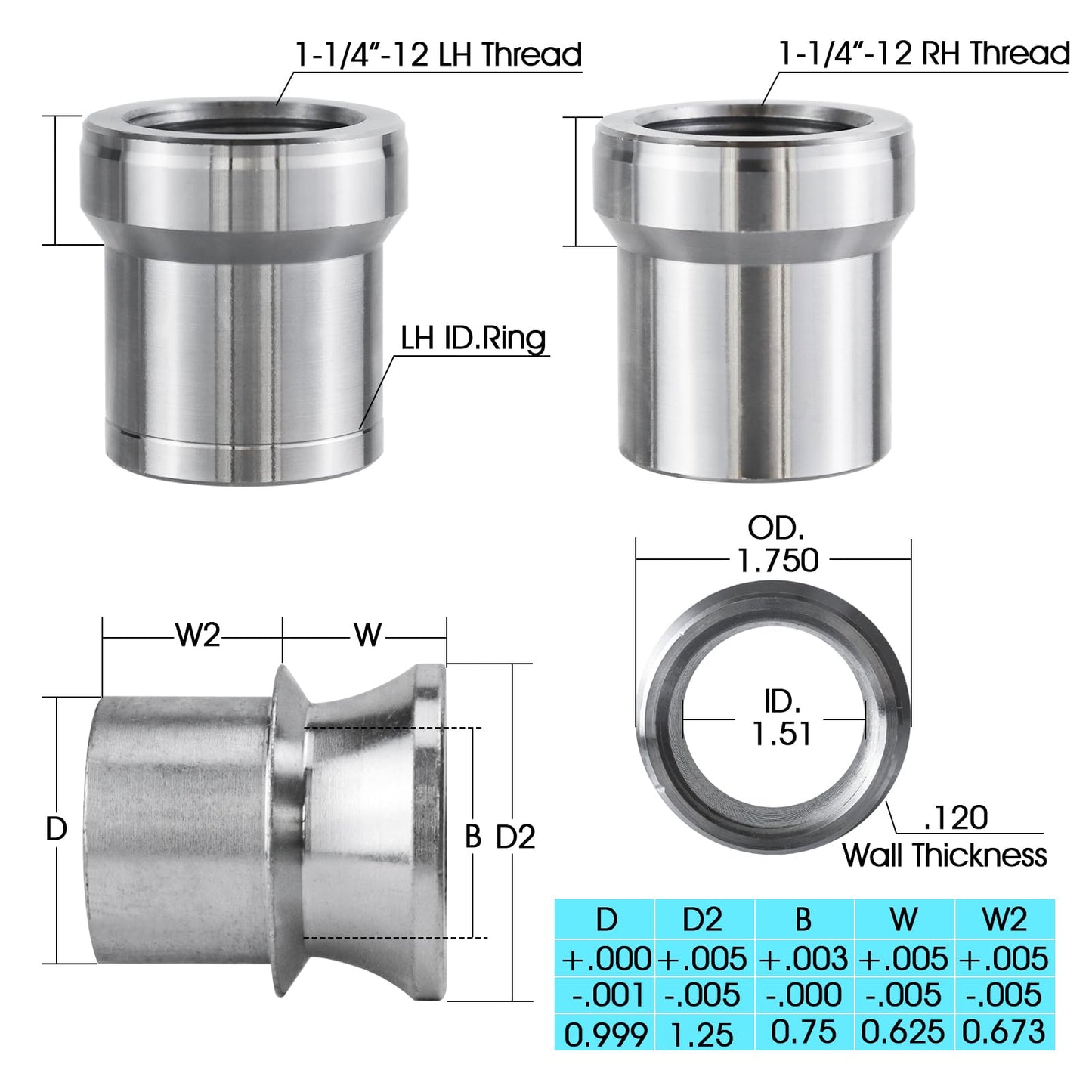 1.25” Heim Joints Rod End Kit,1 1/4” Chromoly Heim Joints Panhard Rod End Kit for Steering,Suspension, Traction Bars, Right&Left Hand Thread with Spacer,Tube Adapters & Jam Nuts - 1Set