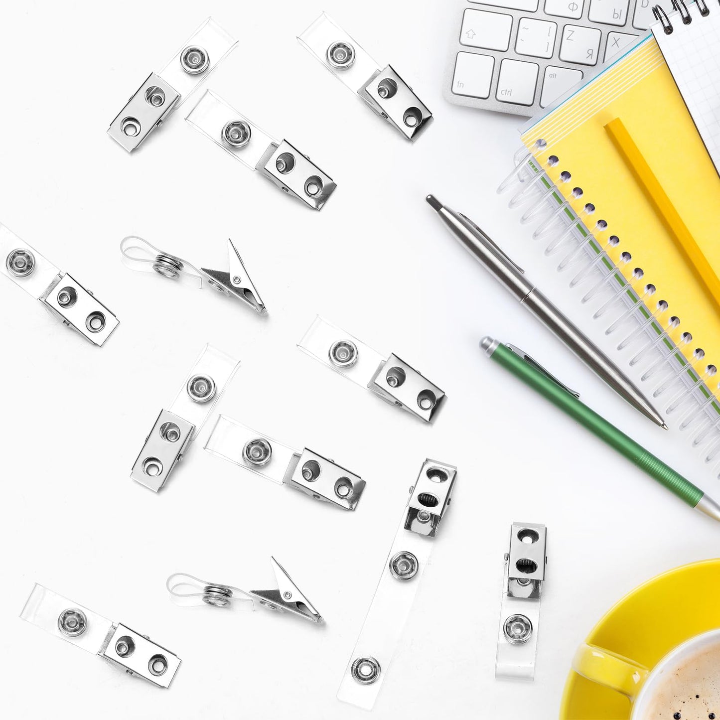 Seajan 1000 Pcs Metal Badge Clips Double Hole Name Tag Clips with Clear PVC Straps for ID Cards Badge Holders Office School Supplies