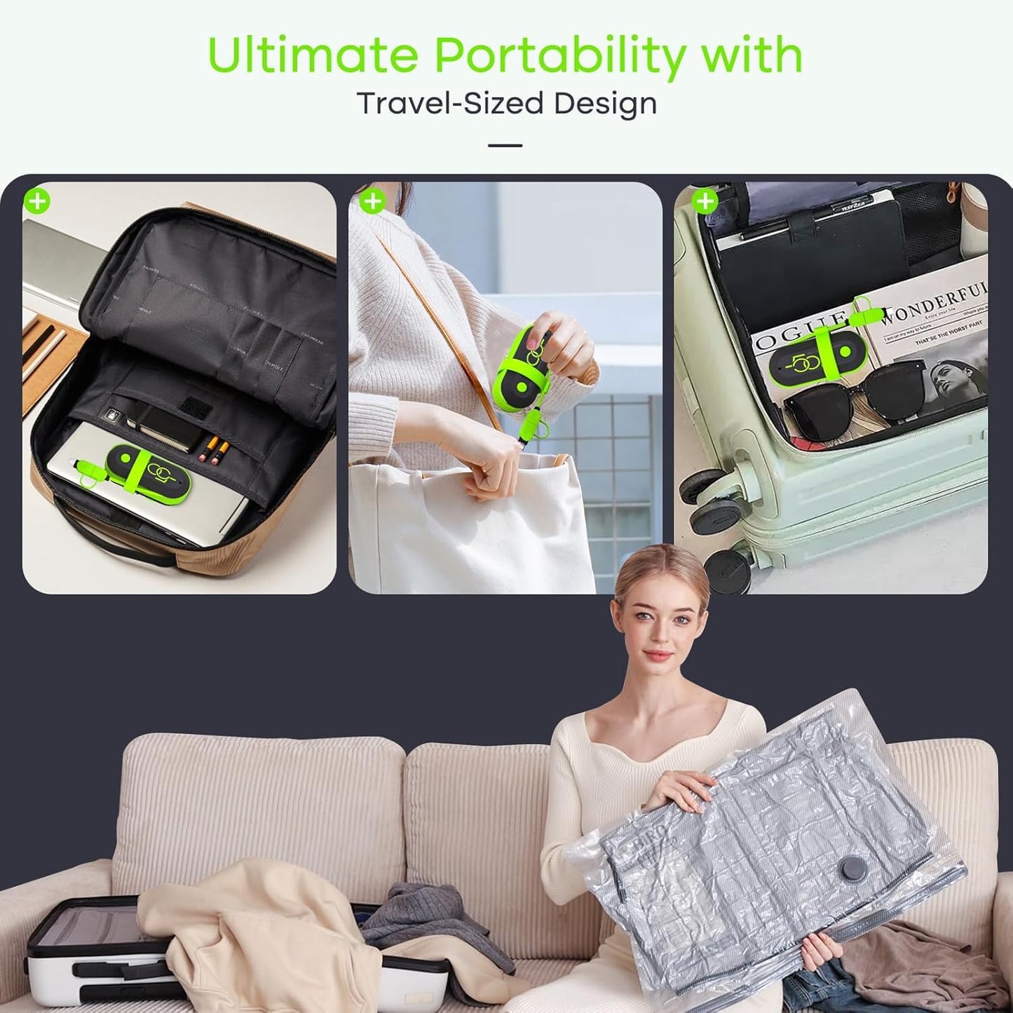 Vacbird Vacuum Bags for Travel with USB Pump, 12 Pack Carry-on Size Compression Packing for Luggage and Suitcase, Space Saver Bags for Clothes and Clothing Travel