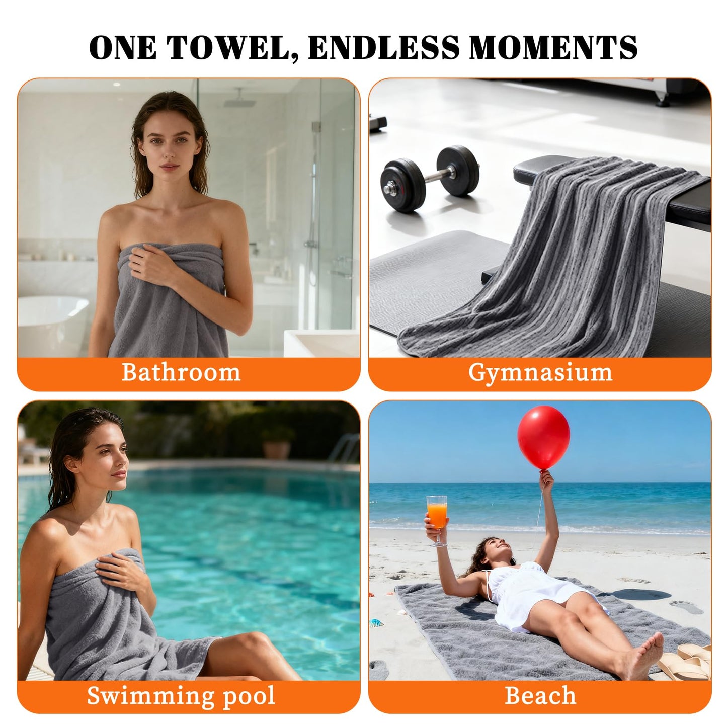 Lunoku Bath Towels Set of 4 Extra Large 35 x 70 Inches,Luxury Thick High Absorbent and Quick Dry Bath Sheet,Ultra Soft Microfiber,Bathroom,Beach,Yoga,Sport,SPA,Fitness (Black)