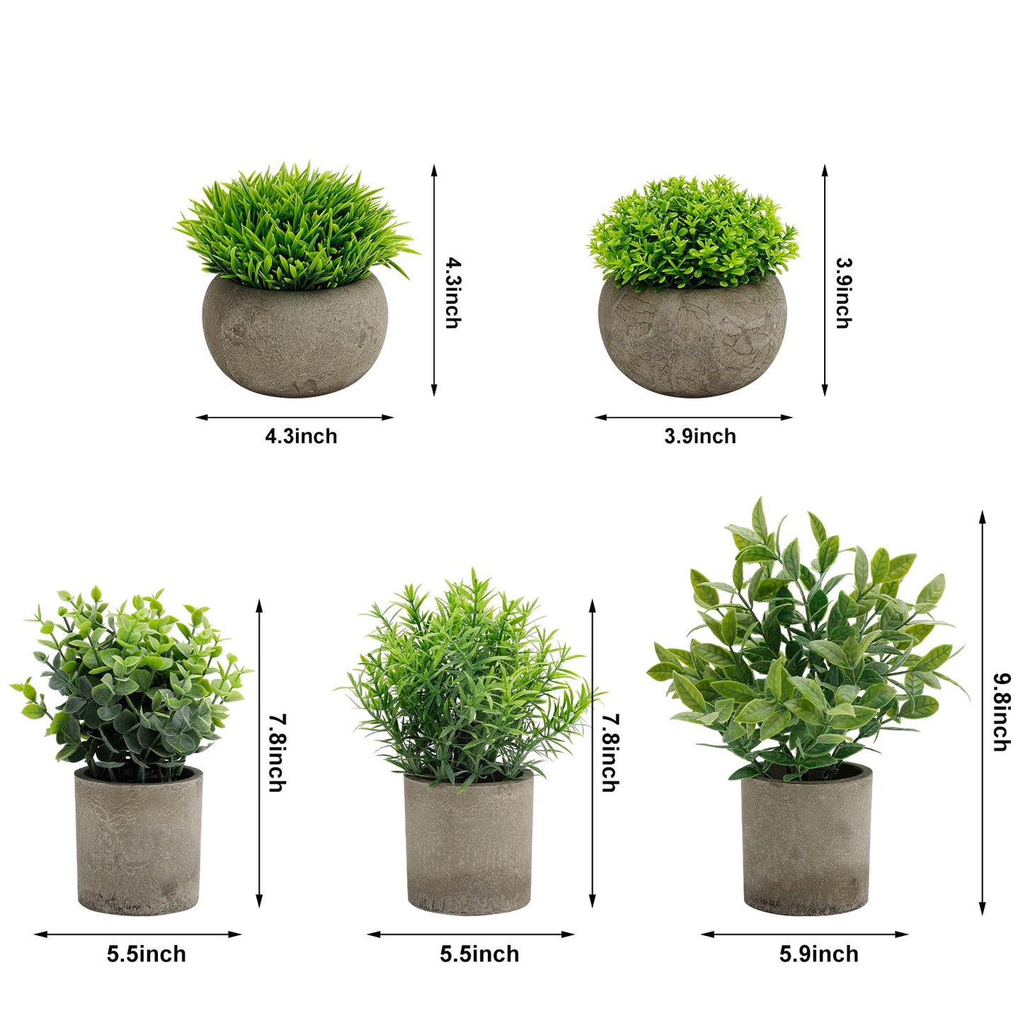 AUUGUU Artificial Potted Plants Faux Greenery in Cement Pots for Shelf, Bookshelf, Office or Home Decor, Small Decorative Fake Plants for Modern Indoor Display