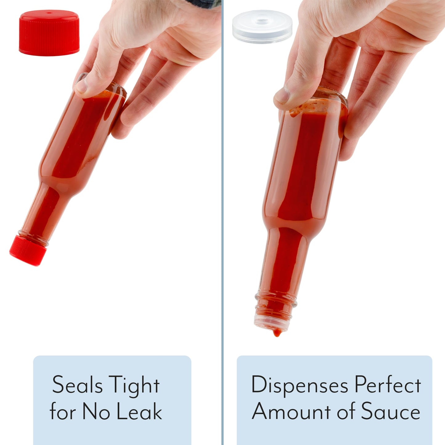 Cornucopia 3oz Mini Hot Sauce Bottles (24-Pack); Little Sauce Bottles w/Red Caps, Dripper Inserts, and Black Shrink Bands