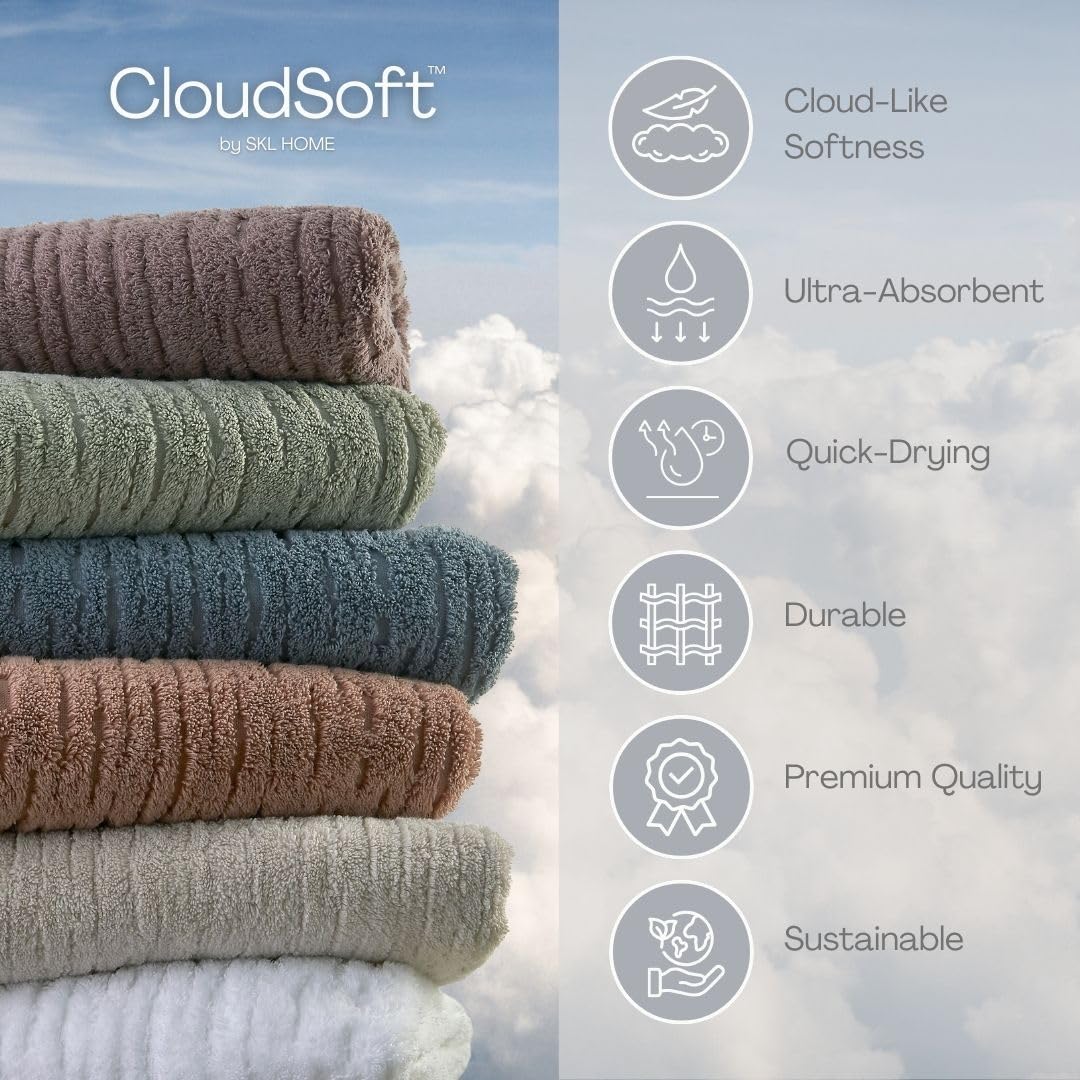 SKL Home CloudSoft Cotton Luxury Hand Towel 2pc Set for Bath/Kitchen/Bar & Gift, Teal
