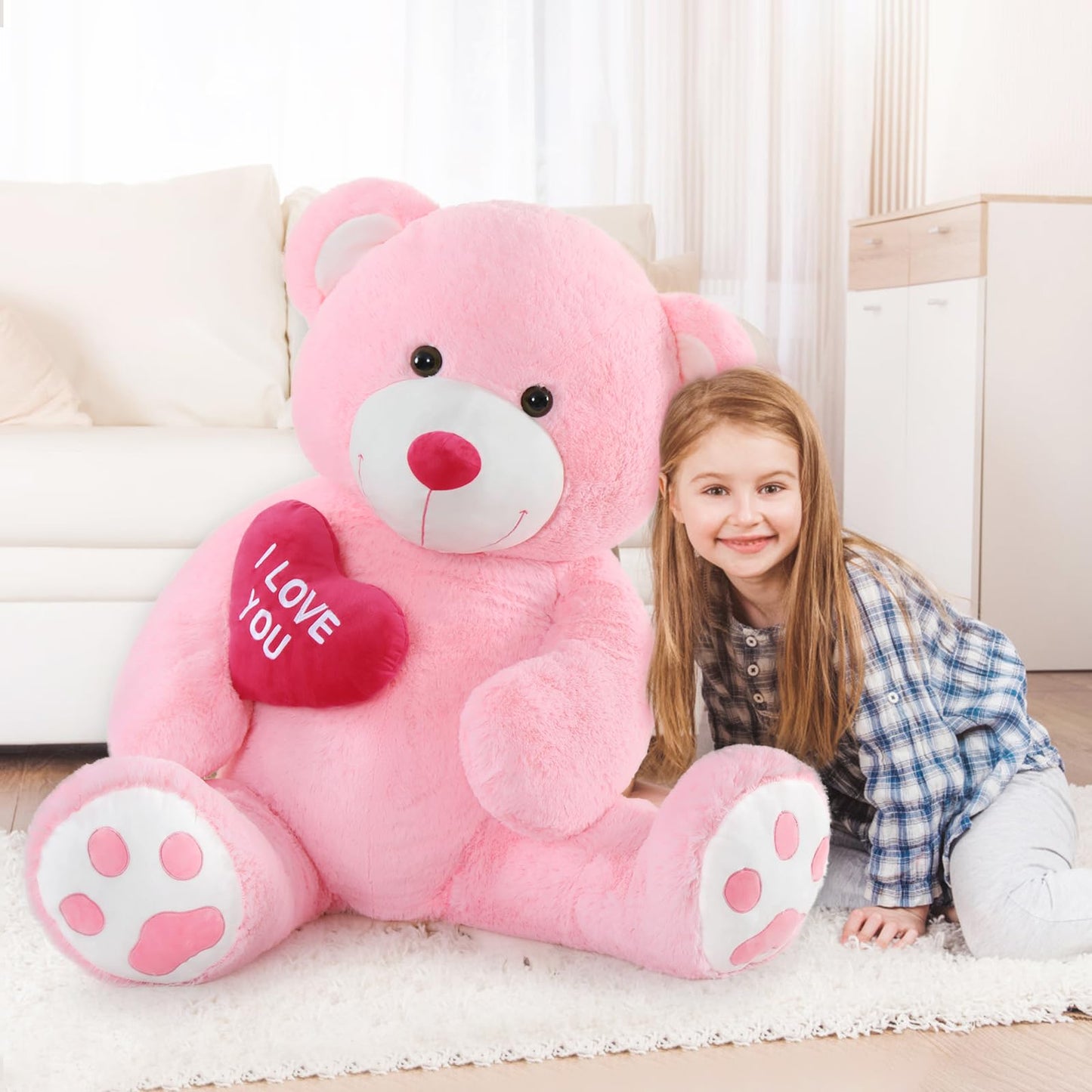 MaoGoLan Big Teddy Bear 4.3ft Stuffed Animal, I Love You Red Heart Giant Pink Teddy Bear Plush Toy, Large Stuffed Animal Gift for Girlfriend, Boyfriend, Kids