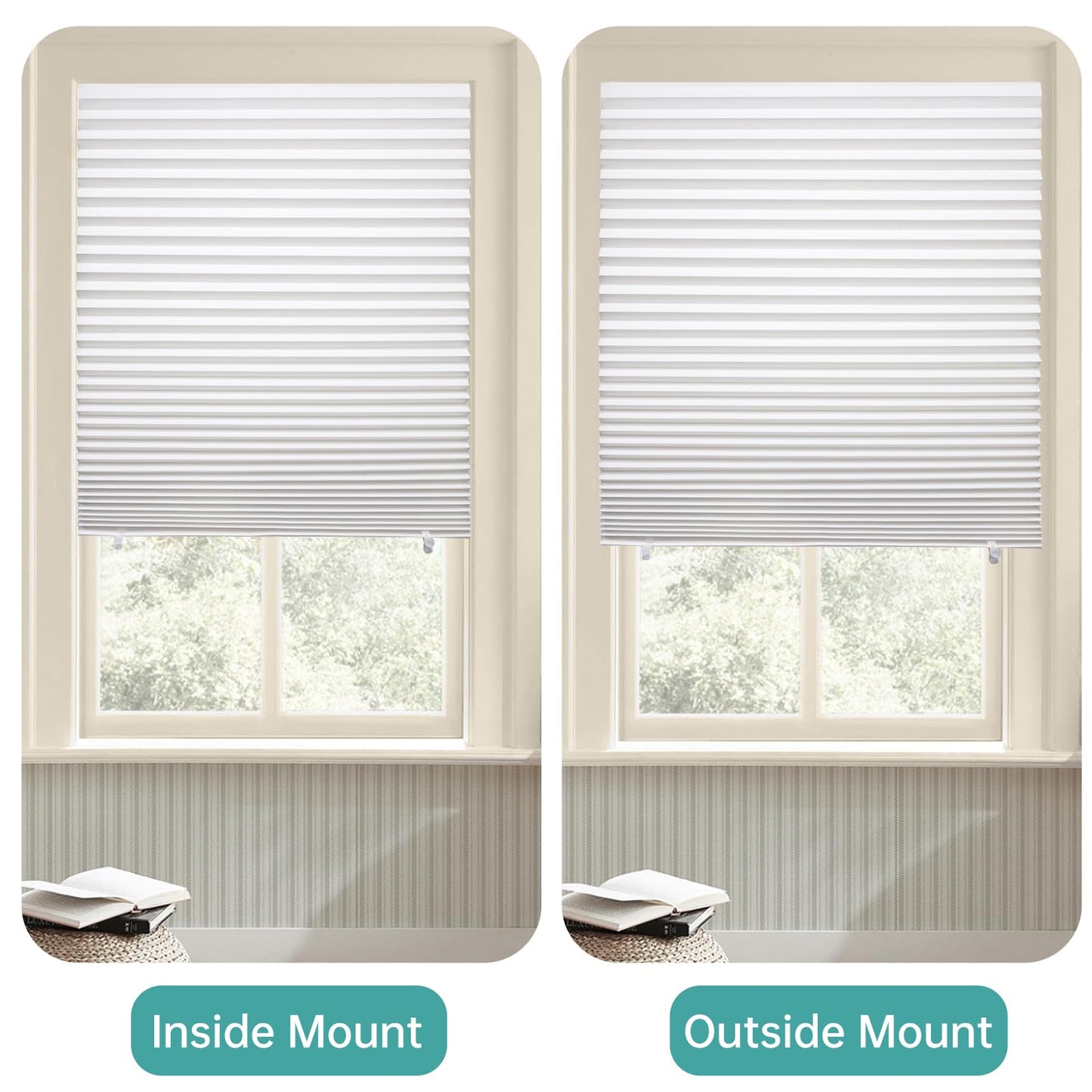 Changshade 6 Pack Temporary Shades, Pleated Paper Blinds for Indoor Windows Cut to Size Adhesive Paper Shades No Tools No Drilling for Office, Bedroom, Living Room,36" W x 72" H,White