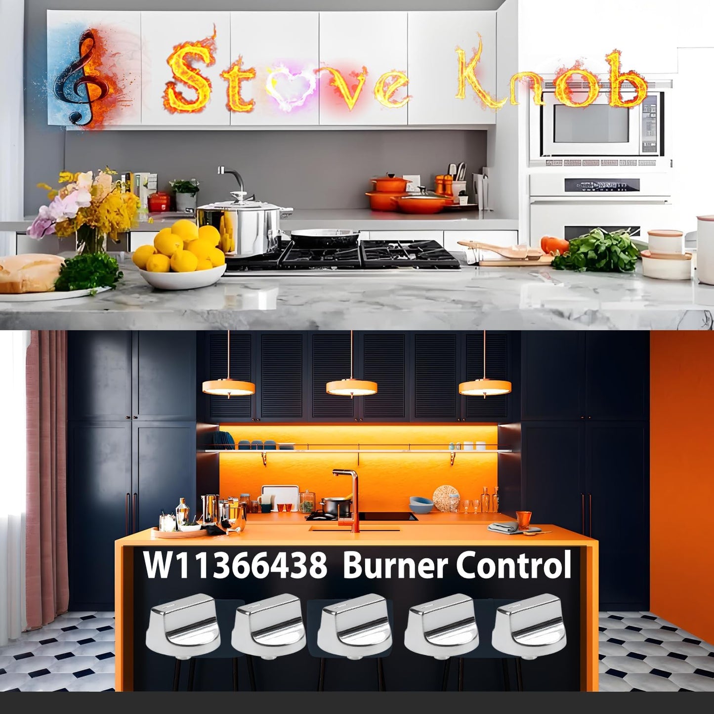 W10850010 Stove Knobs Replacements for Whirlpool Gas Ranges WCG55US0HS00 WCG55US6HS00 WCG77US0HS00, Compatible with W11366438 W11084623 Cooktop Control Burner Knobs (5PCS)