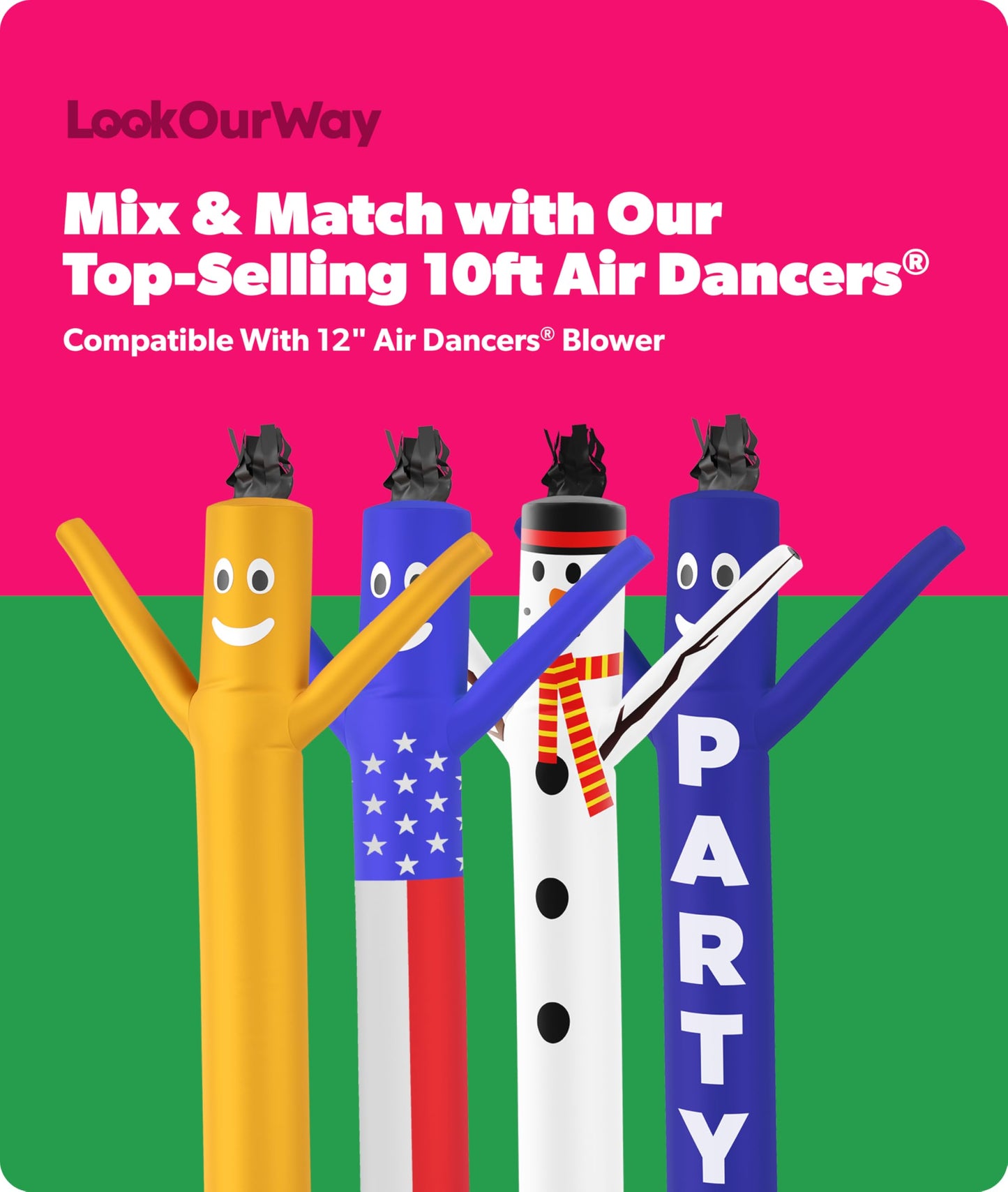 LookOurWay Air Dancers Inflatable Tube Man Attachment - 10 Feet Tall Wacky Waving Inflatable Dancing Tube Guy for Business Promotion - Blower Not Included - Green
