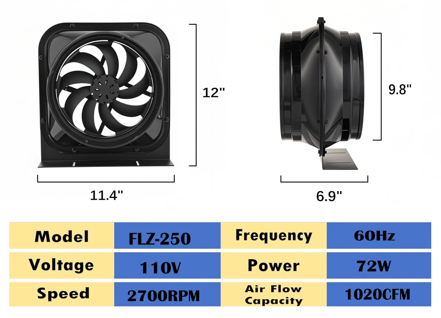 10 Inch Inline Duct Ventilation Exhaust Fan 1020CFM Duct Intake Fan High Efficiency Air Fan Quiet Copper Motor for Ducting Vents Bathroom Kitchen Grow Tents Hydroponics (10 Inch-1020 CFM)
