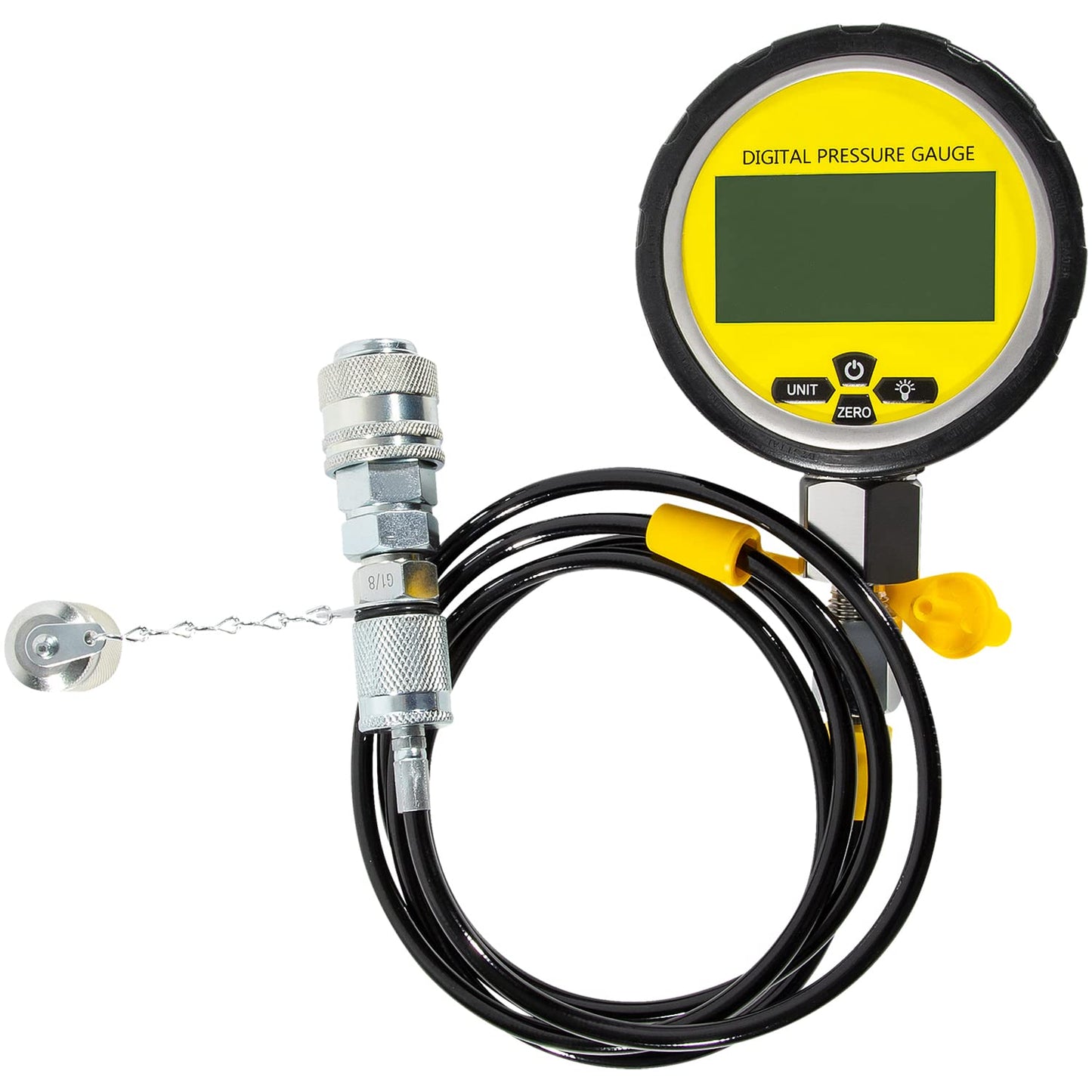 10000PSI Digital Hydraulic Pressure Test Coupling Kit Pressure Gauge Manometer Tester for USA Brand Excavator 1 Gauge 1 Hose 2 Couplings Black Silicone Protector 1/4 Inch NPT Connector 700BAR/70Mpa