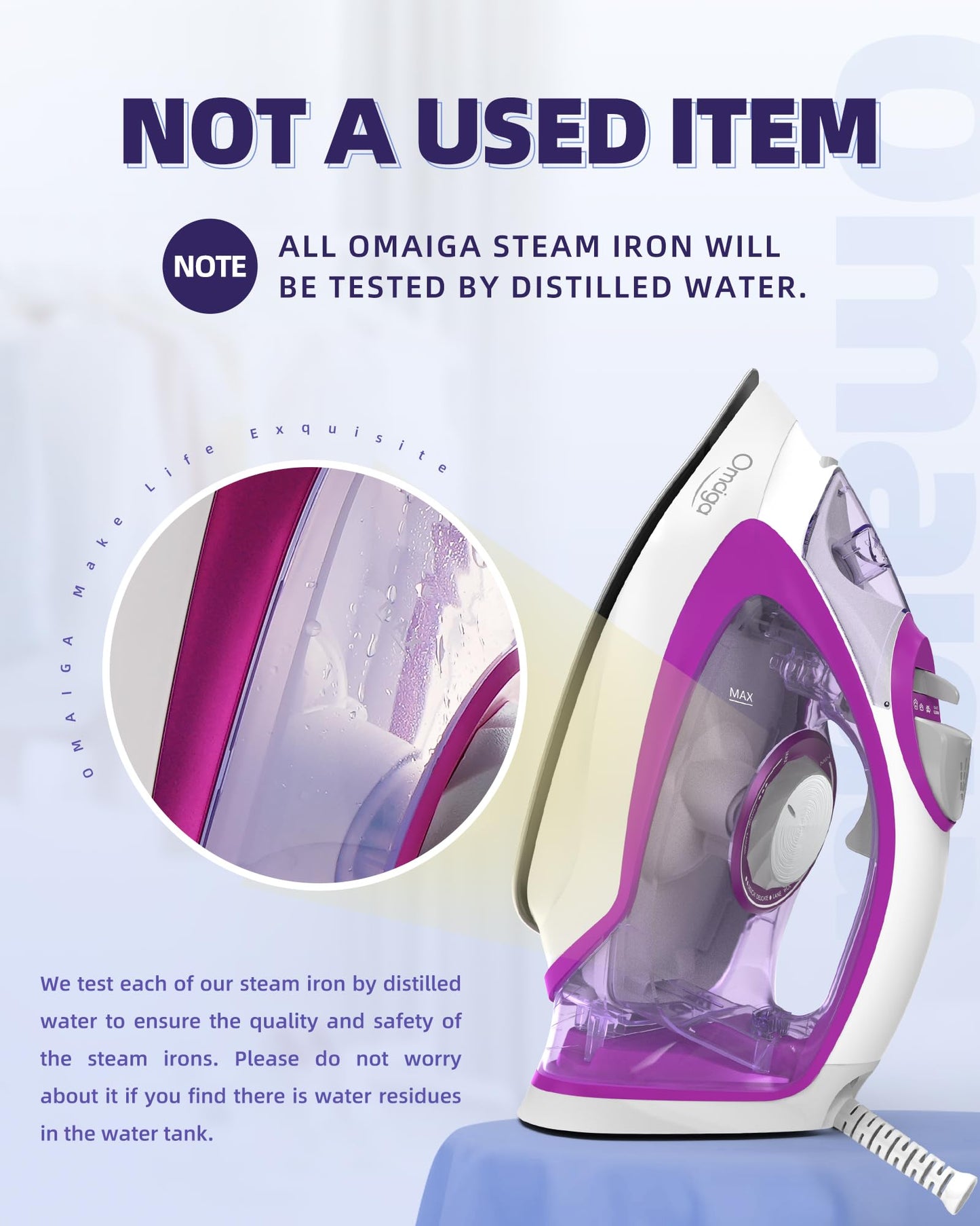 Omaiga Steam Iron for Clothes, 1750W Fast Heating with Powerful Steam, 15.21oz/450ml Large Water Tank, Ceramic Soleplate, Anti-Drip, Self-Cleaning, 3-Way Auto Shut Off for Home Laundry