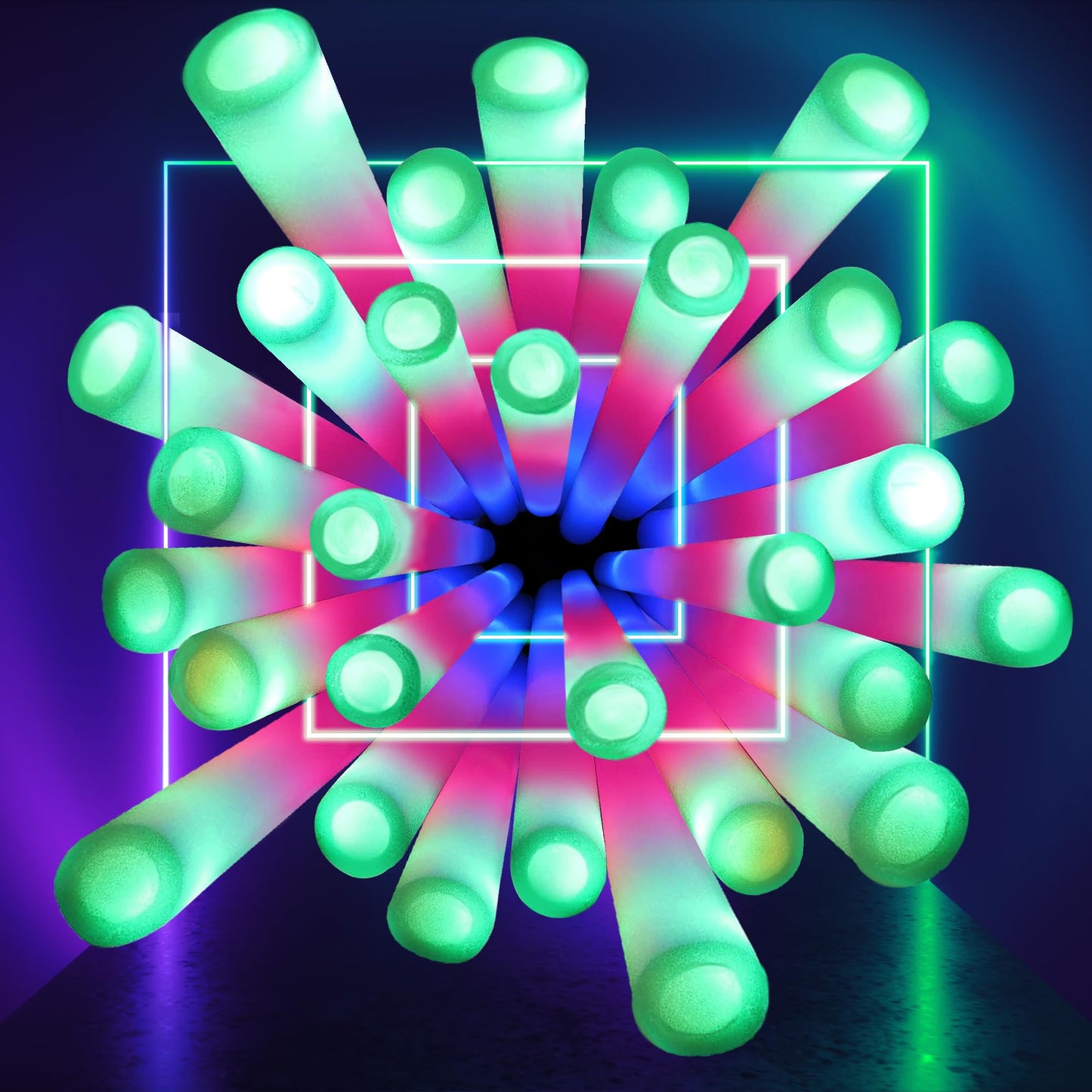 100 Pcs 18.5 inch Foam Glow Sticks Bulk, 4 Color LED Light Foam Sticks, Glow In The Dark Party Supplies, 3 Modes Colorful Flashing for Birthday Wedding Easter Halloween Christmas