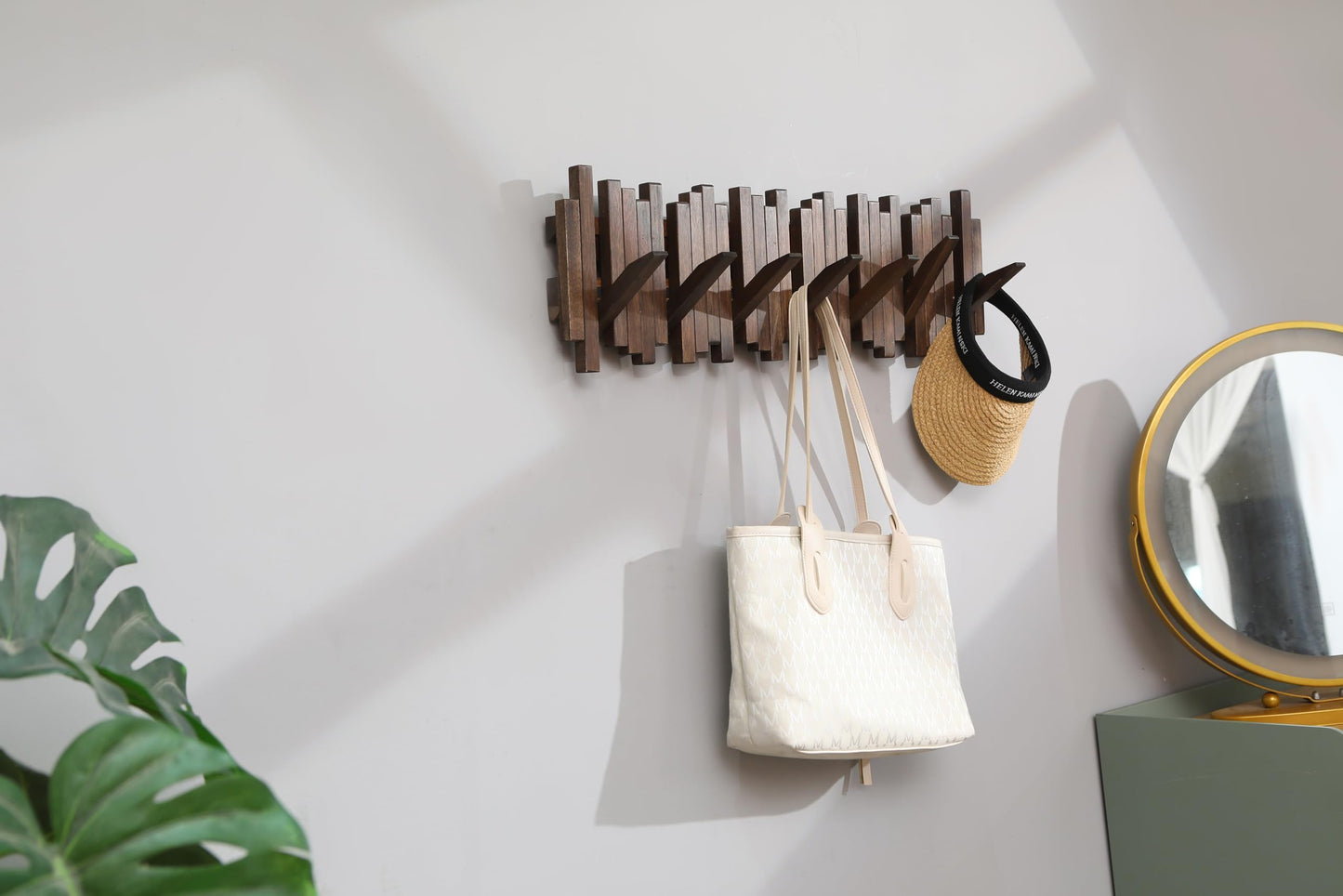 GOGREEBELL Hardwood Piano Coat Rack| Flip Down Wall Hook Rack 6 Hooks|Heavy Duty Coat Hooks.Made of Acacia Wood (Wood Wax Oil Dyed Walnut Color).Wall Art