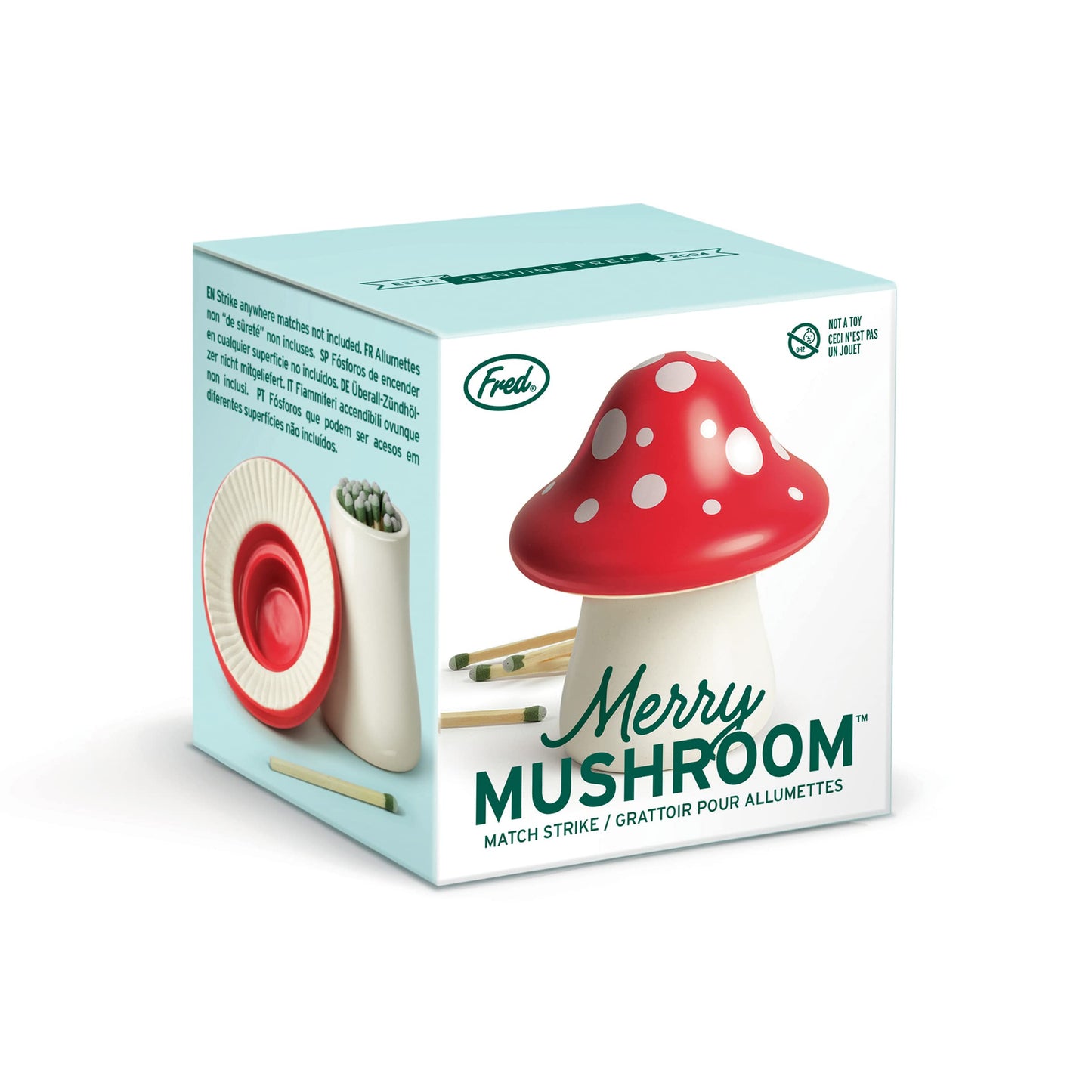 Genuine Fred Merry Mushroom, Decorative Ceramic Match Striker and Storage