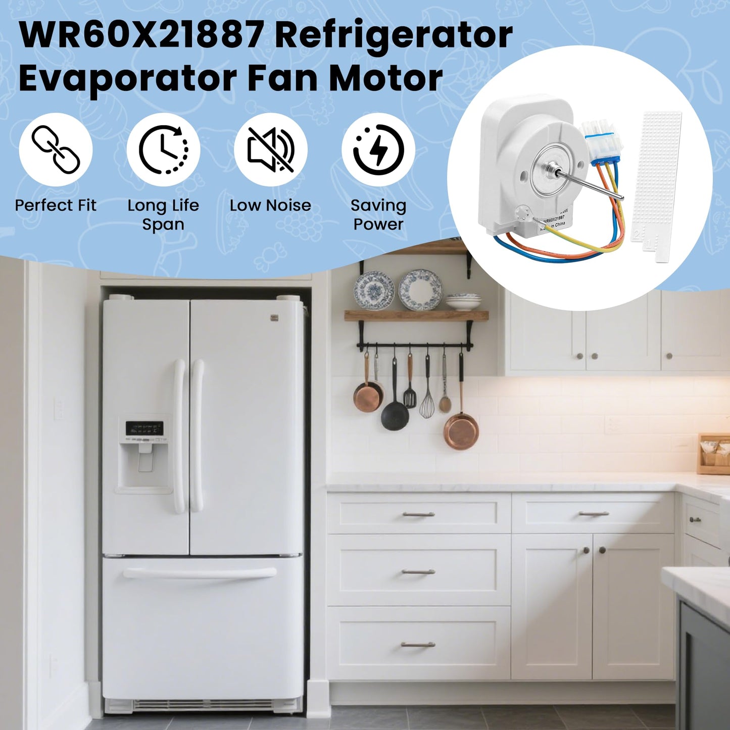 WR60X21887 Refrigerator Evaporator Fan Motor Compatible with GE Refrigerator - Replaces WR60X10137 WR60X10054 WR60X10189 WR60X10240 WR60X24645 by AMI PARTS