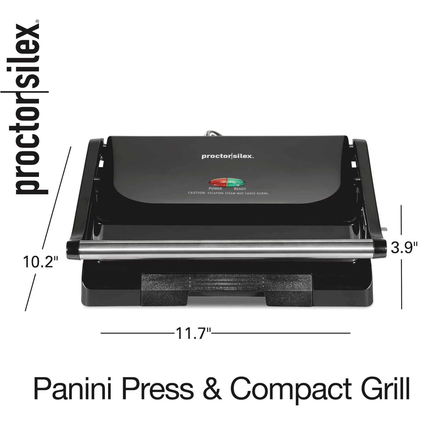 Proctor Silex-Panini Press Sandwich Maker and Electric Indoor Grill, Easy Clean PFAS-Free Nonstick Grids, Compact Upright Storage, Black (25440MN)