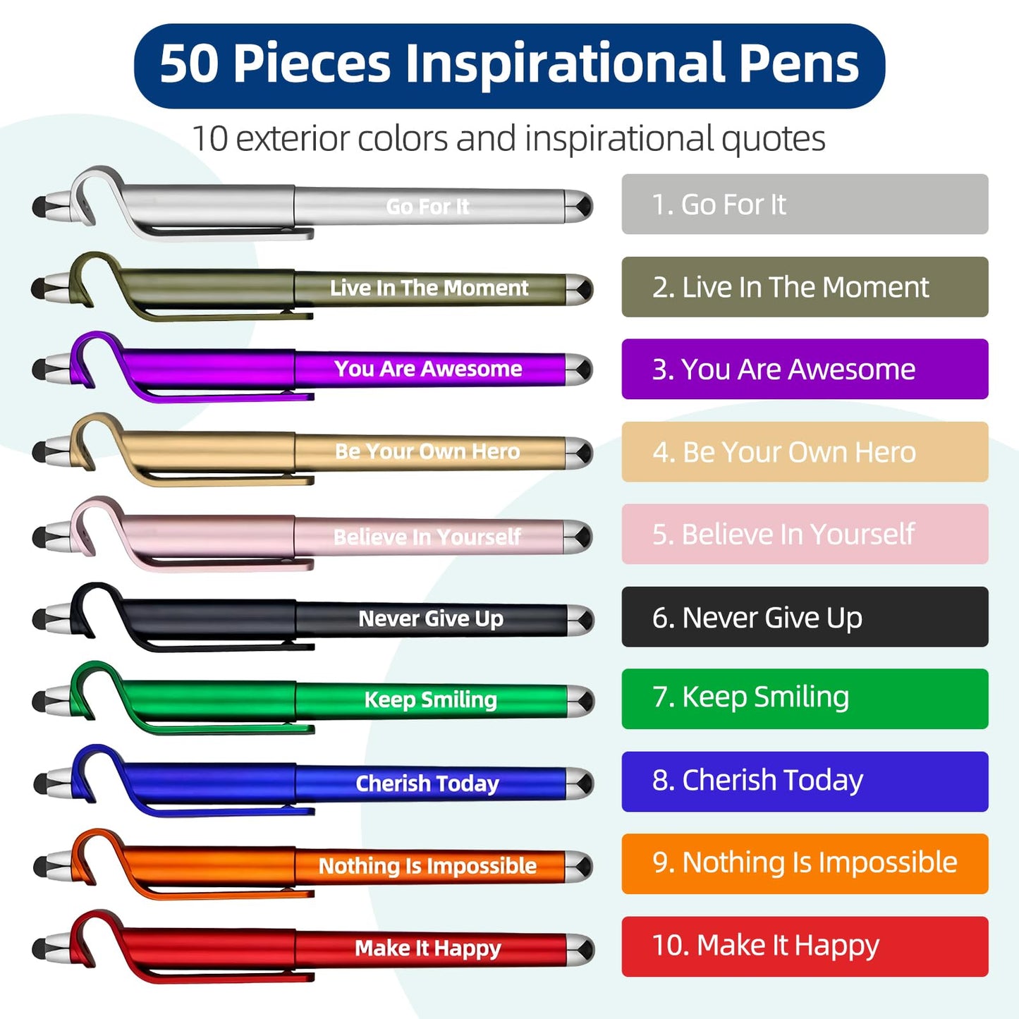 100 Pcs Inspirational Pens Batch, Motivational Ballpoint Pen with Writing Touch Screen And Mobile Phone Stand 3-in-1, Black Ink Office Encouraging Quotes, Office School Supplies Inspirational Gifts